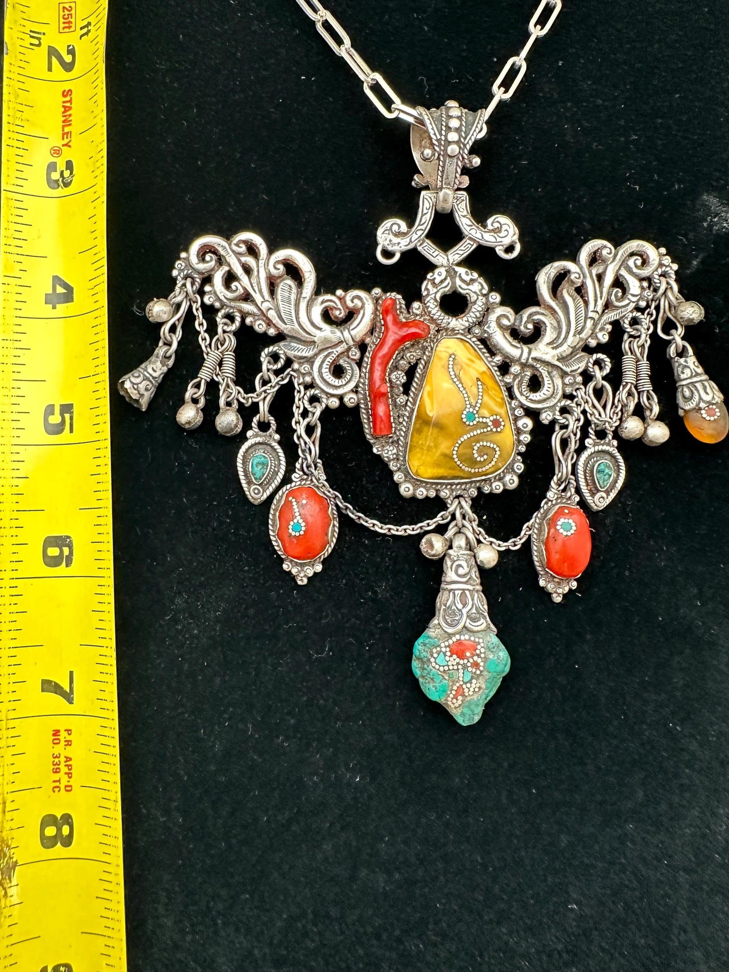 Tibetan necklace, ethnic jewelry, sterling silver, handmade necklace, vintage jewelry