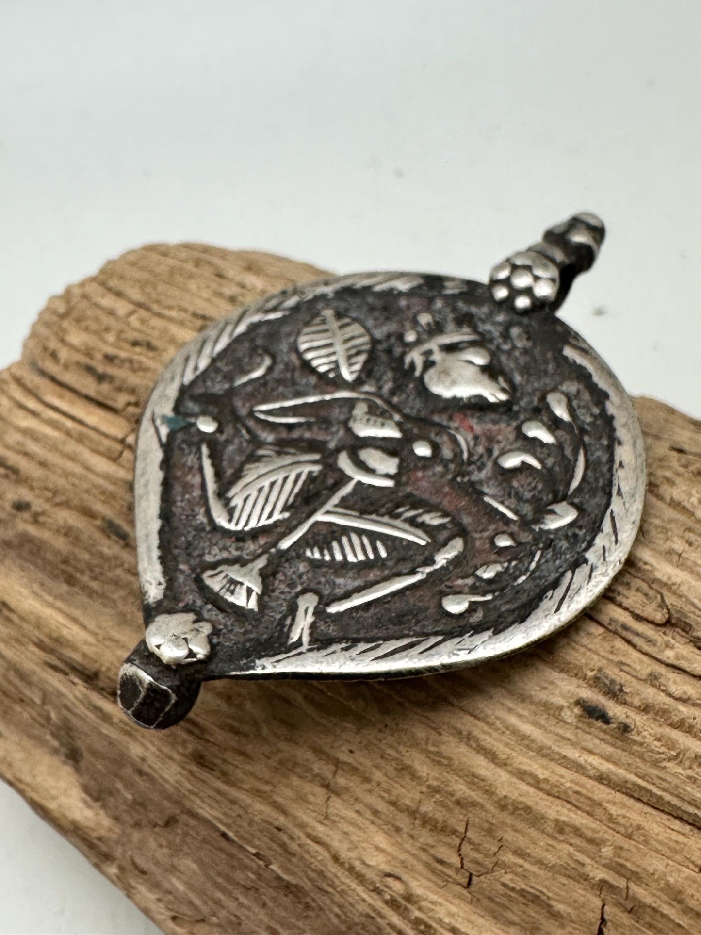 vintage Hanuman pendant, master reposse work, sterling silver,