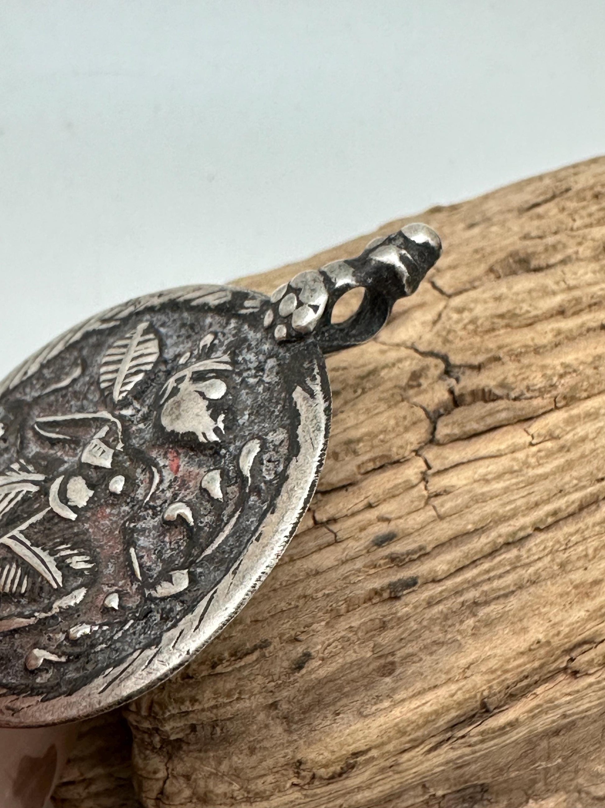 vintage Hanuman pendant, master reposse work, sterling silver,