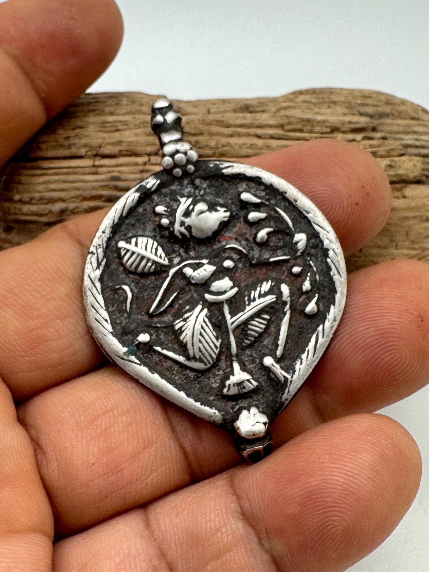 vintage Hanuman pendant, master reposse work, sterling silver,