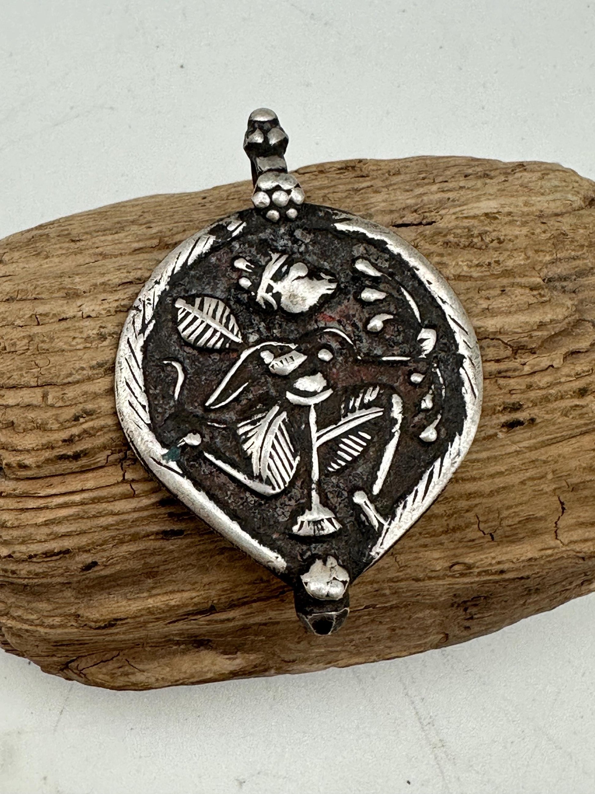 vintage Hanuman pendant, master reposse work, sterling silver,