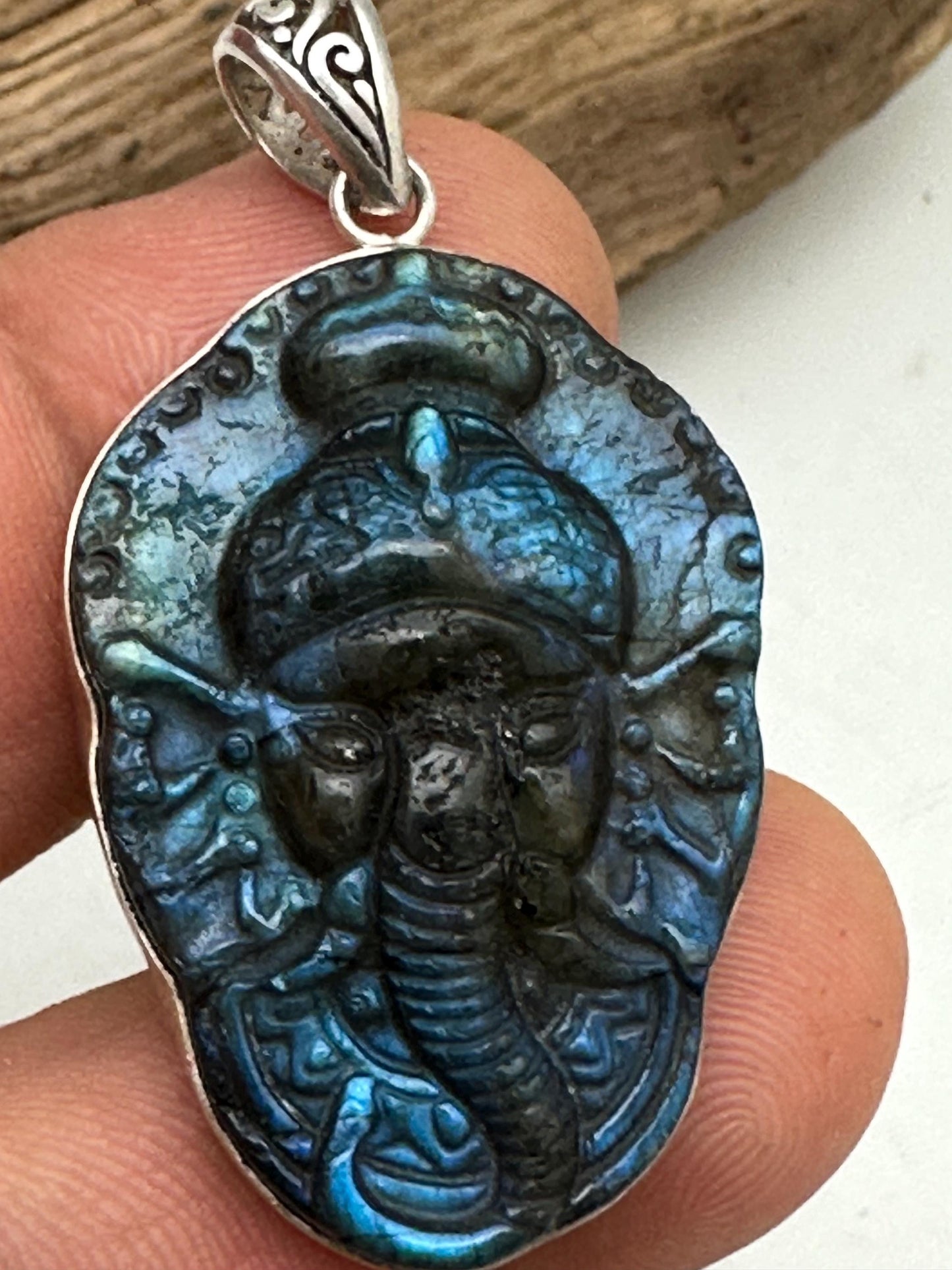 Ganesh pendant, aaa quality labradorite, sterling silver,