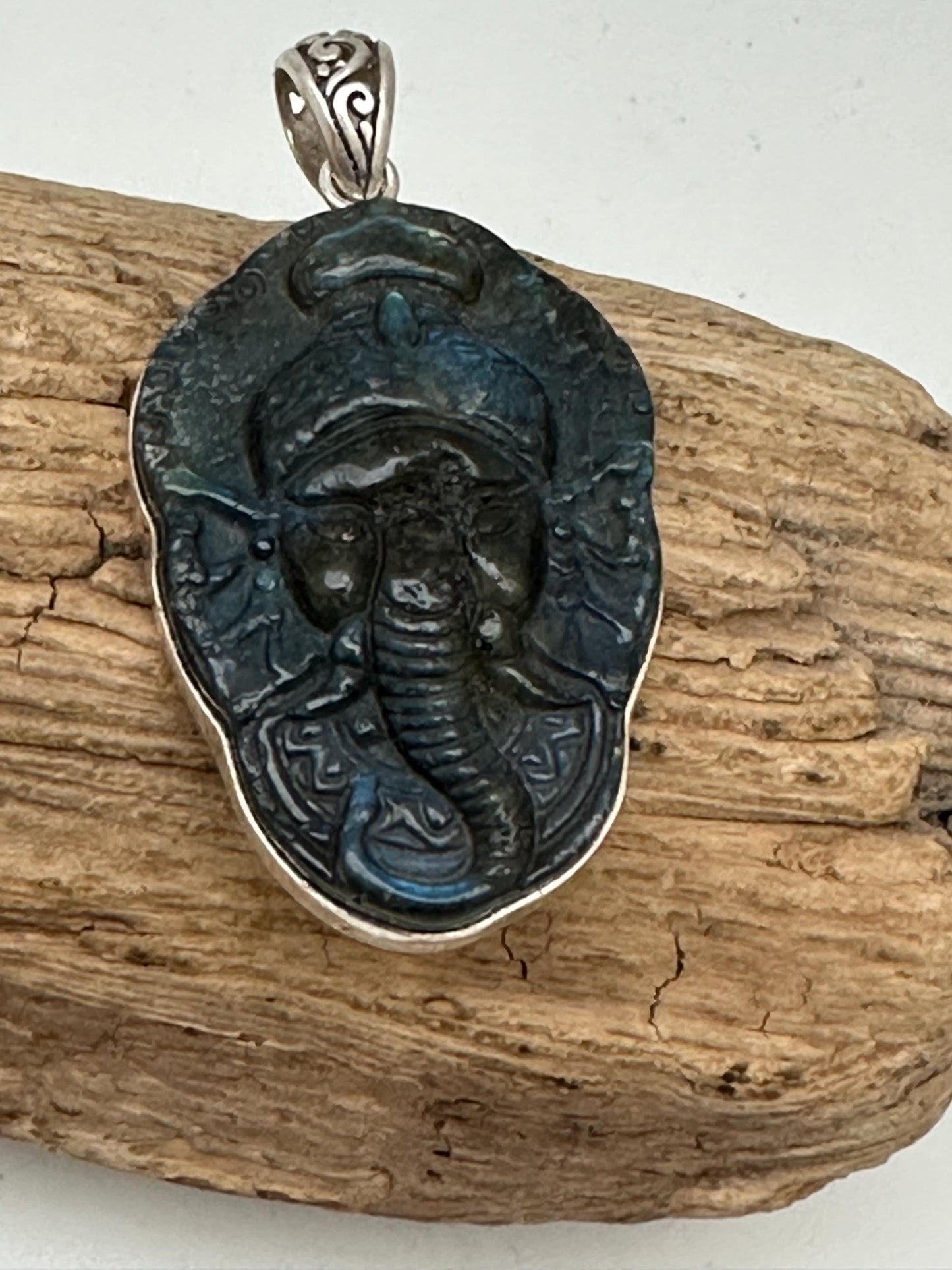 Ganesh pendant, aaa quality labradorite, sterling silver,