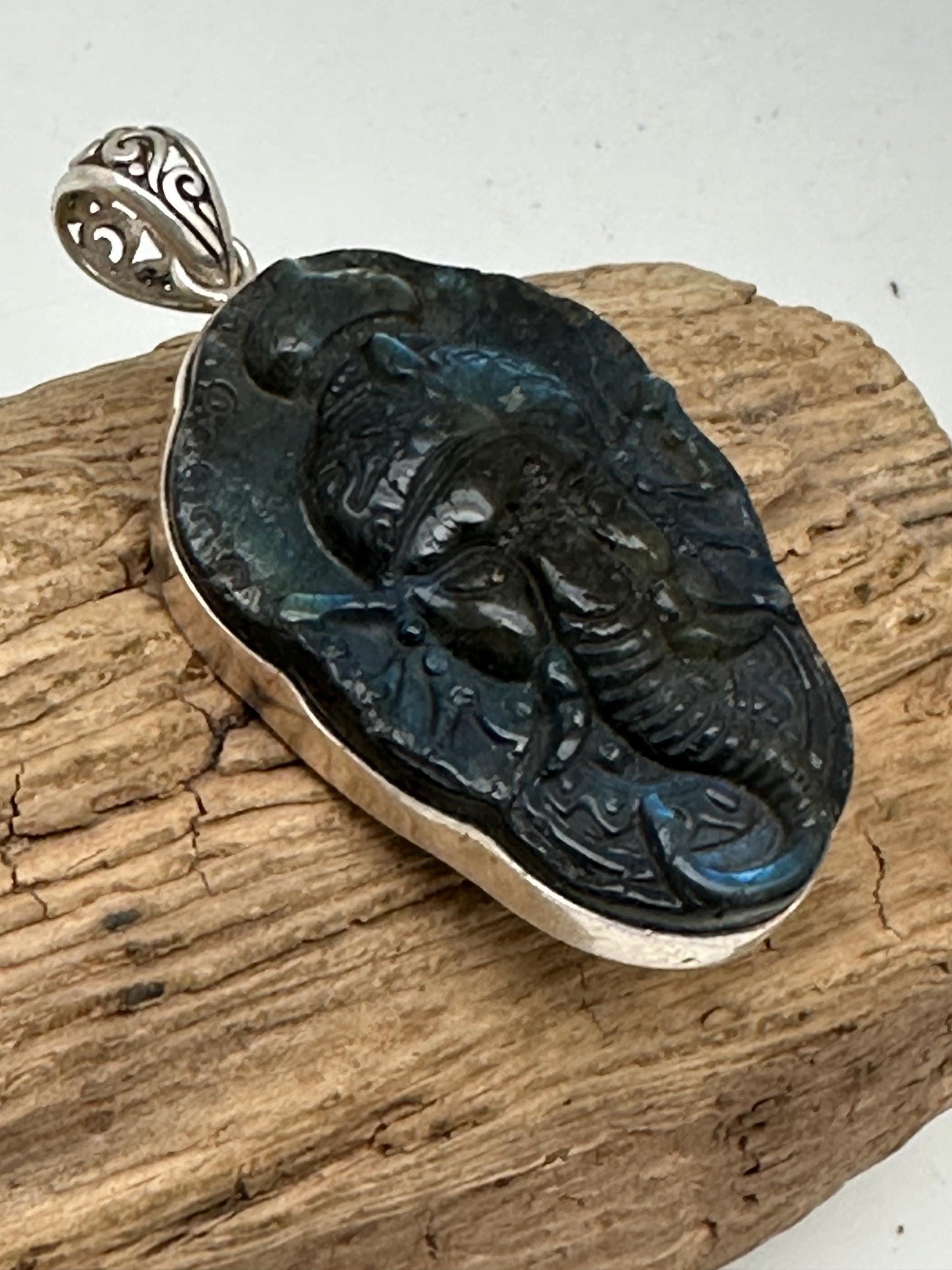 Ganesh pendant, aaa quality labradorite, sterling silver,