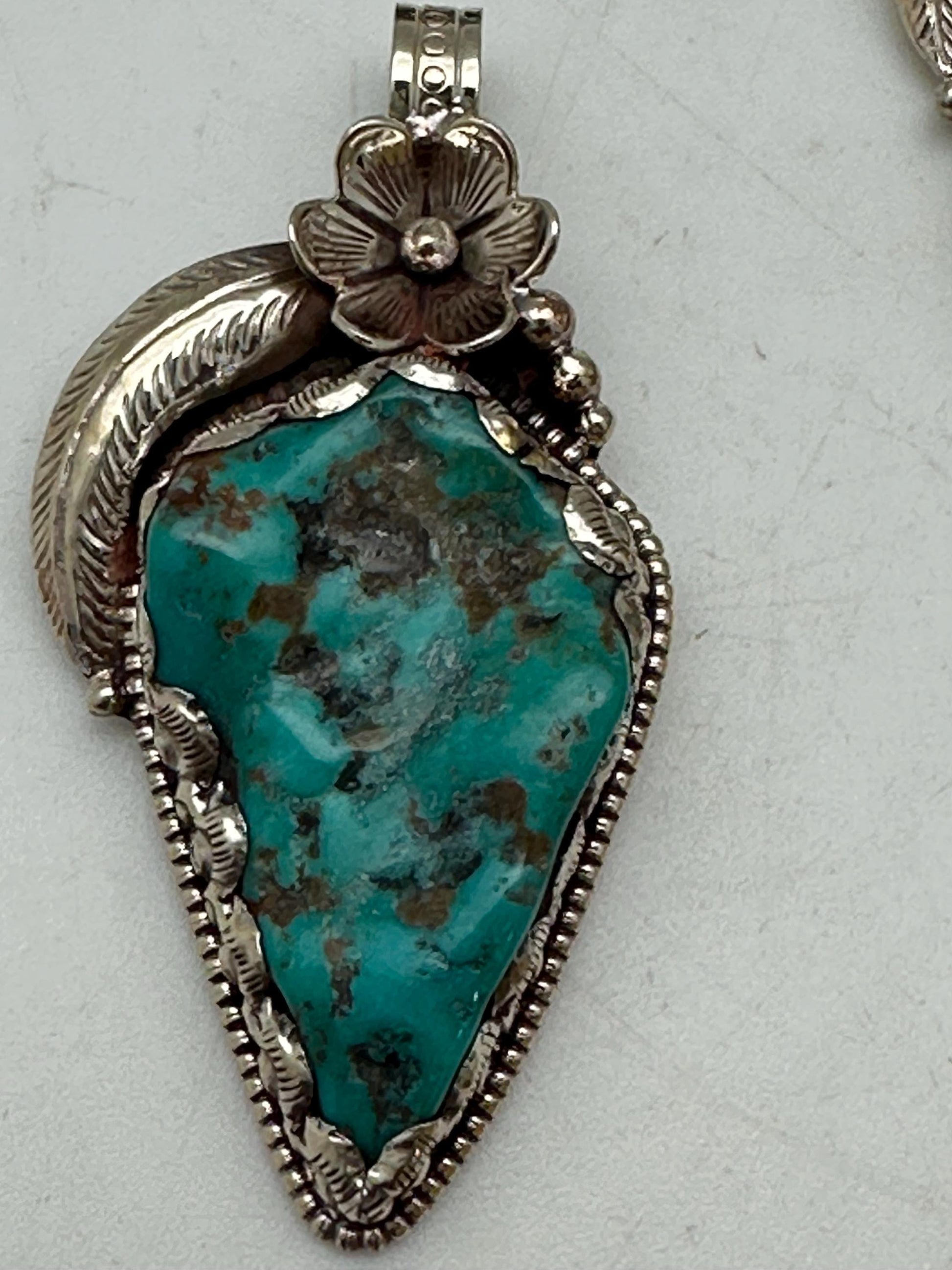 Tibetan turquoise pendant, natural turquoise, handmade Tibetan silver, healing stone
