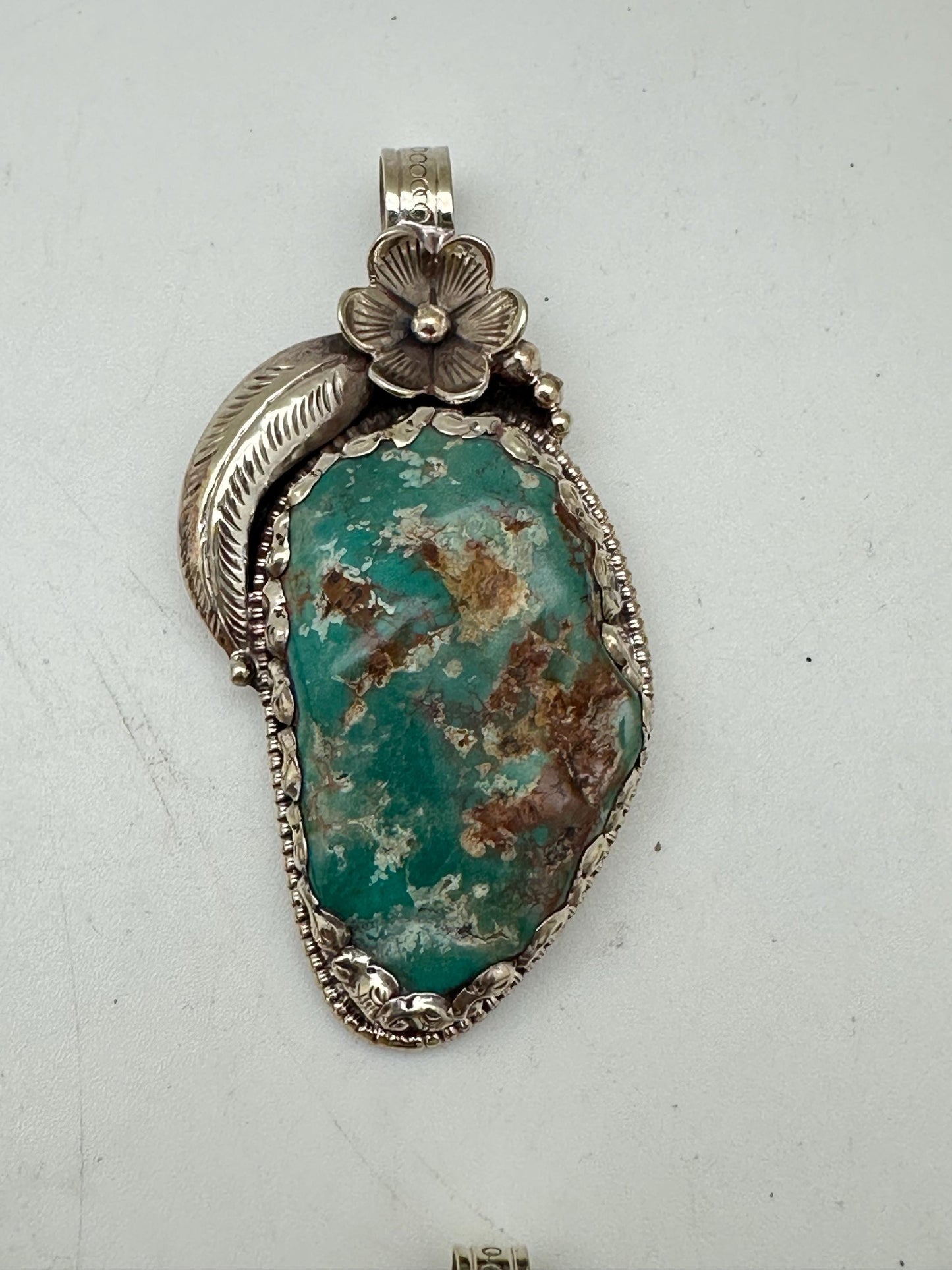 Tibetan turquoise pendant, natural turquoise, handmade Tibetan silver, healing stone