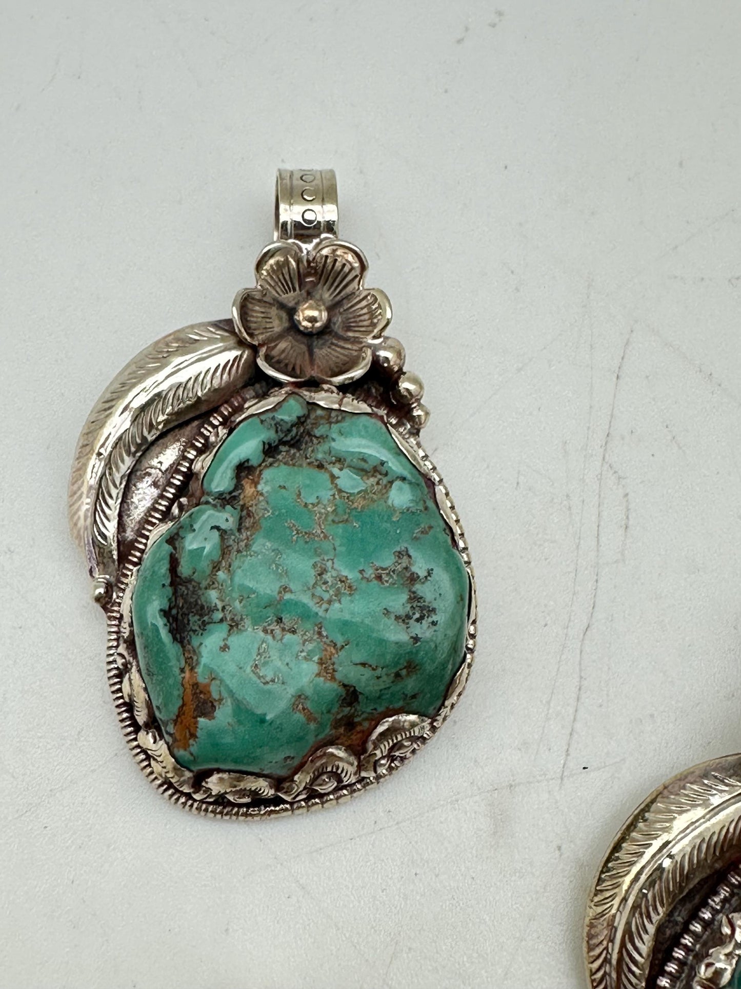 Tibetan turquoise pendant, natural turquoise, handmade Tibetan silver, healing stone