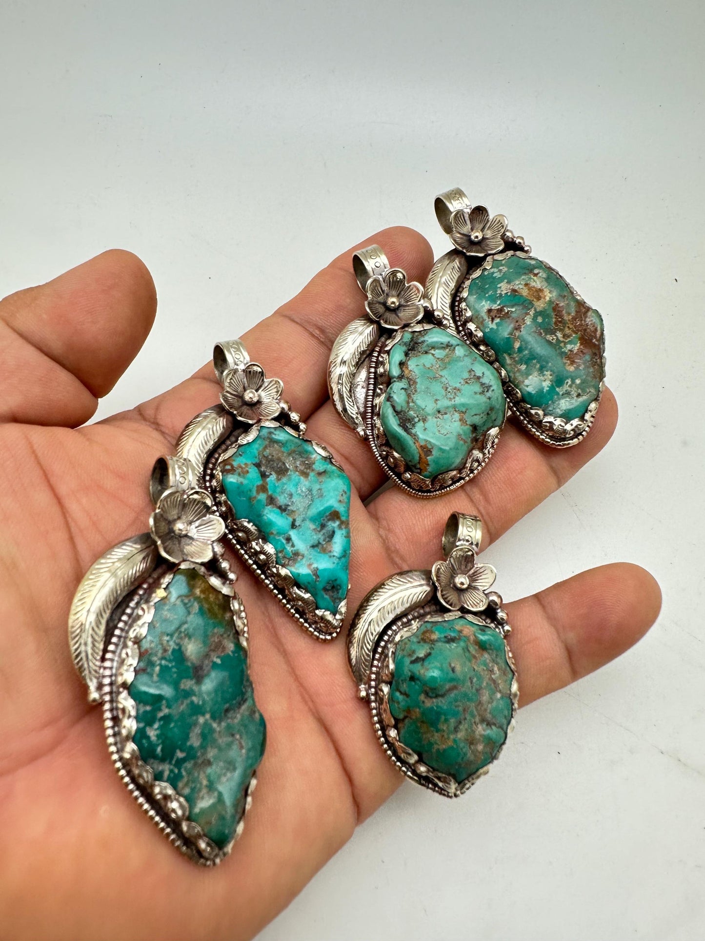 Tibetan turquoise pendant, natural turquoise, handmade Tibetan silver, healing stone