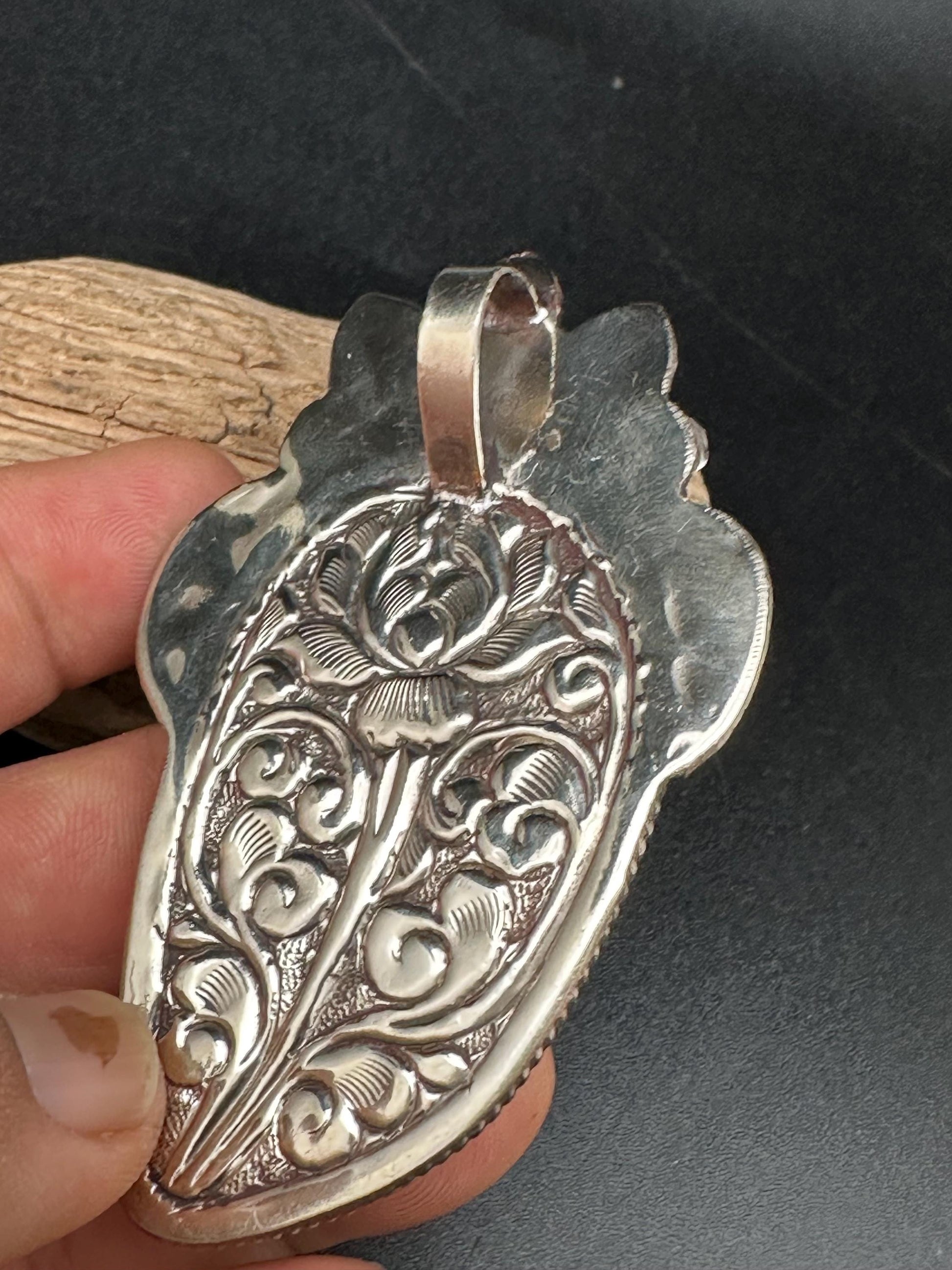 bear with skull pendant, handcrafted with Tibetan silver, native jewelry,