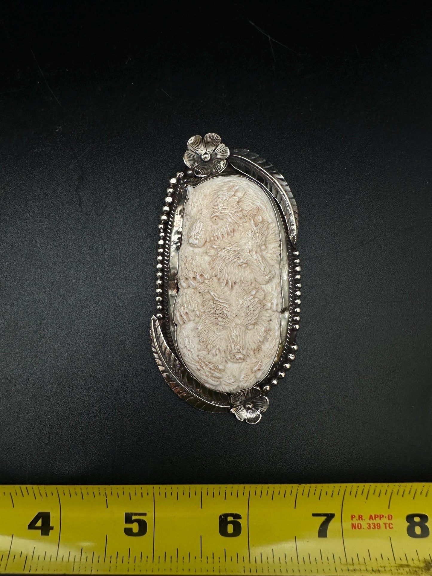 Handmade Bone Carved Bear Pendant: Tibetan Silver Repousse