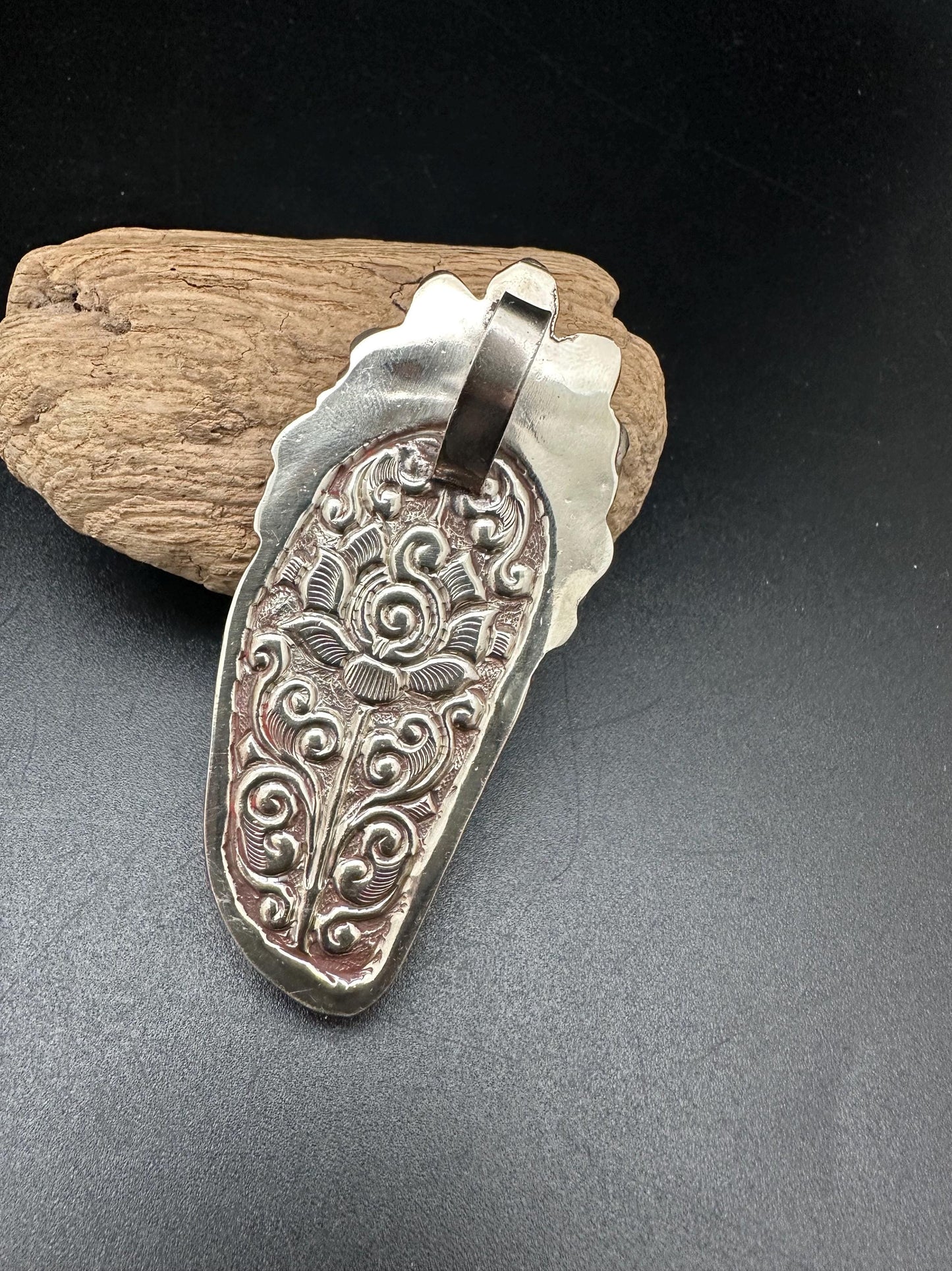 Bone carved skull with bear pendant, handcrafted,tibetan silver Himalayan, Nepalese, ethnic,Tibetan design