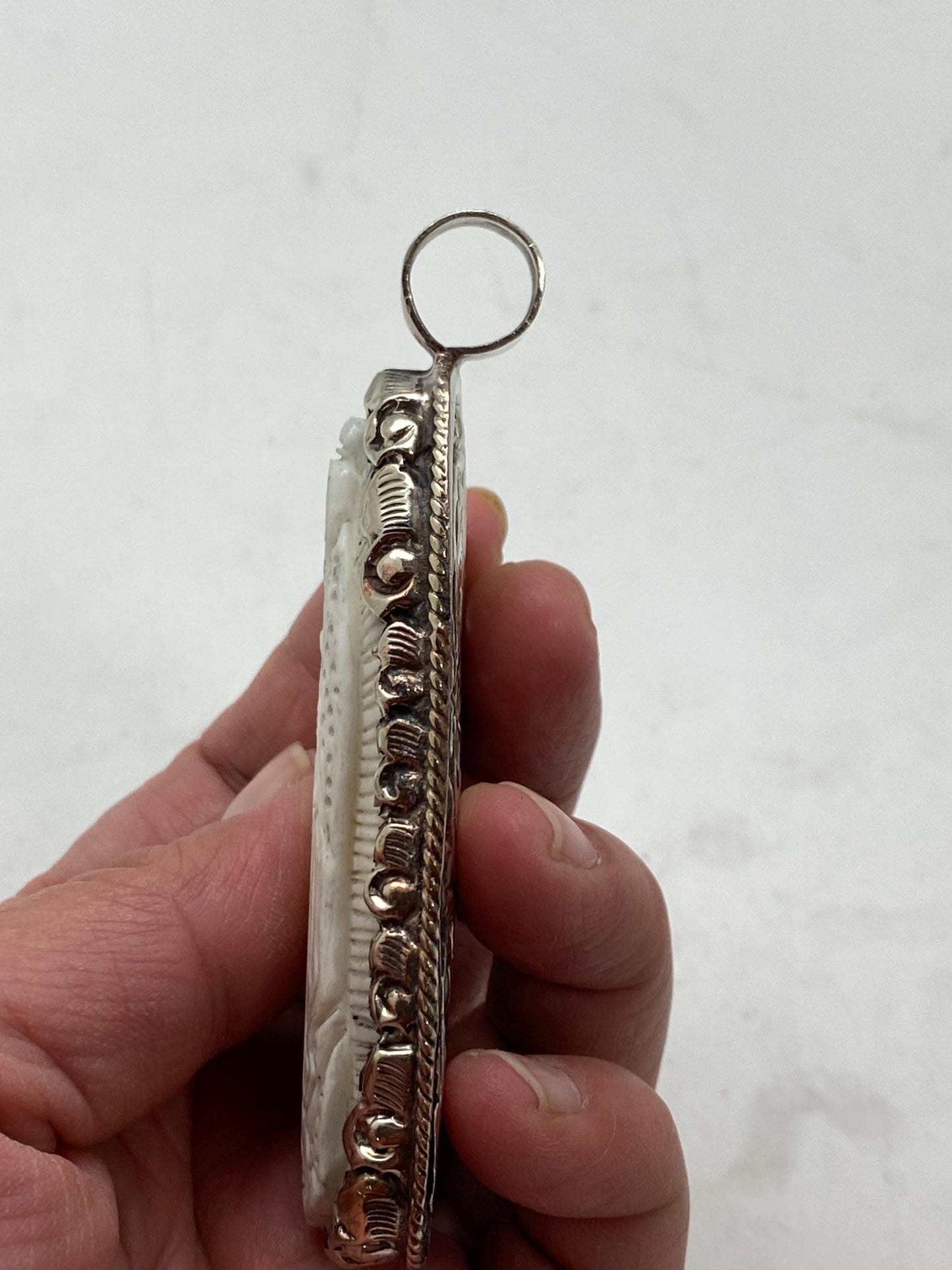 Mother Mary pendant, bone carved, handcrafted,Tibetan silver,Nepalese