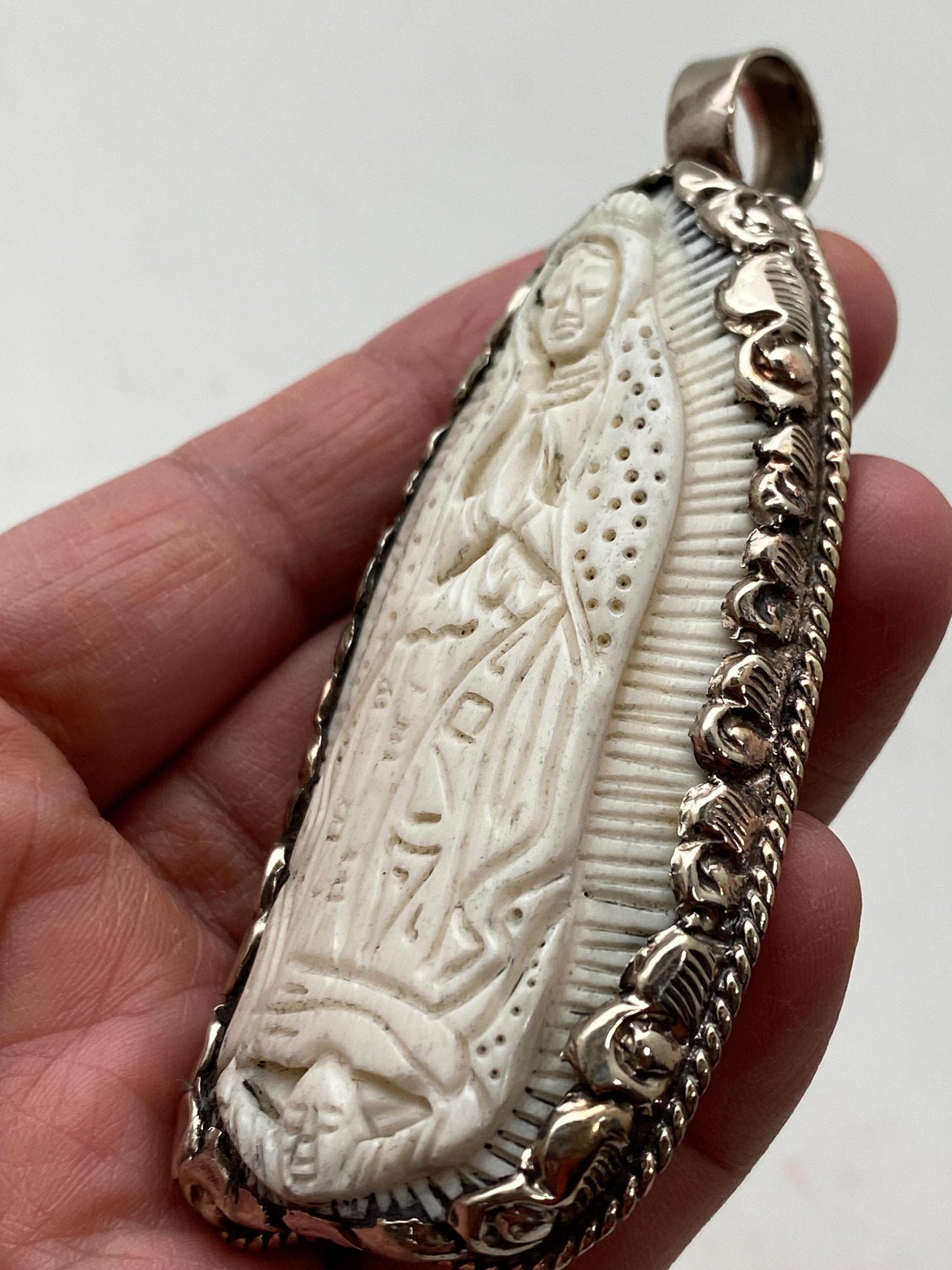 Mother Mary pendant, bone carved, handcrafted,Tibetan silver,Nepalese