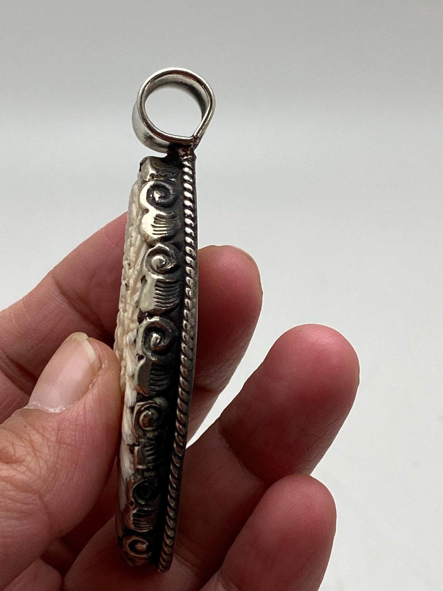 angle wing ,bone carved,Tibetan silver, ethnic,Nepalese