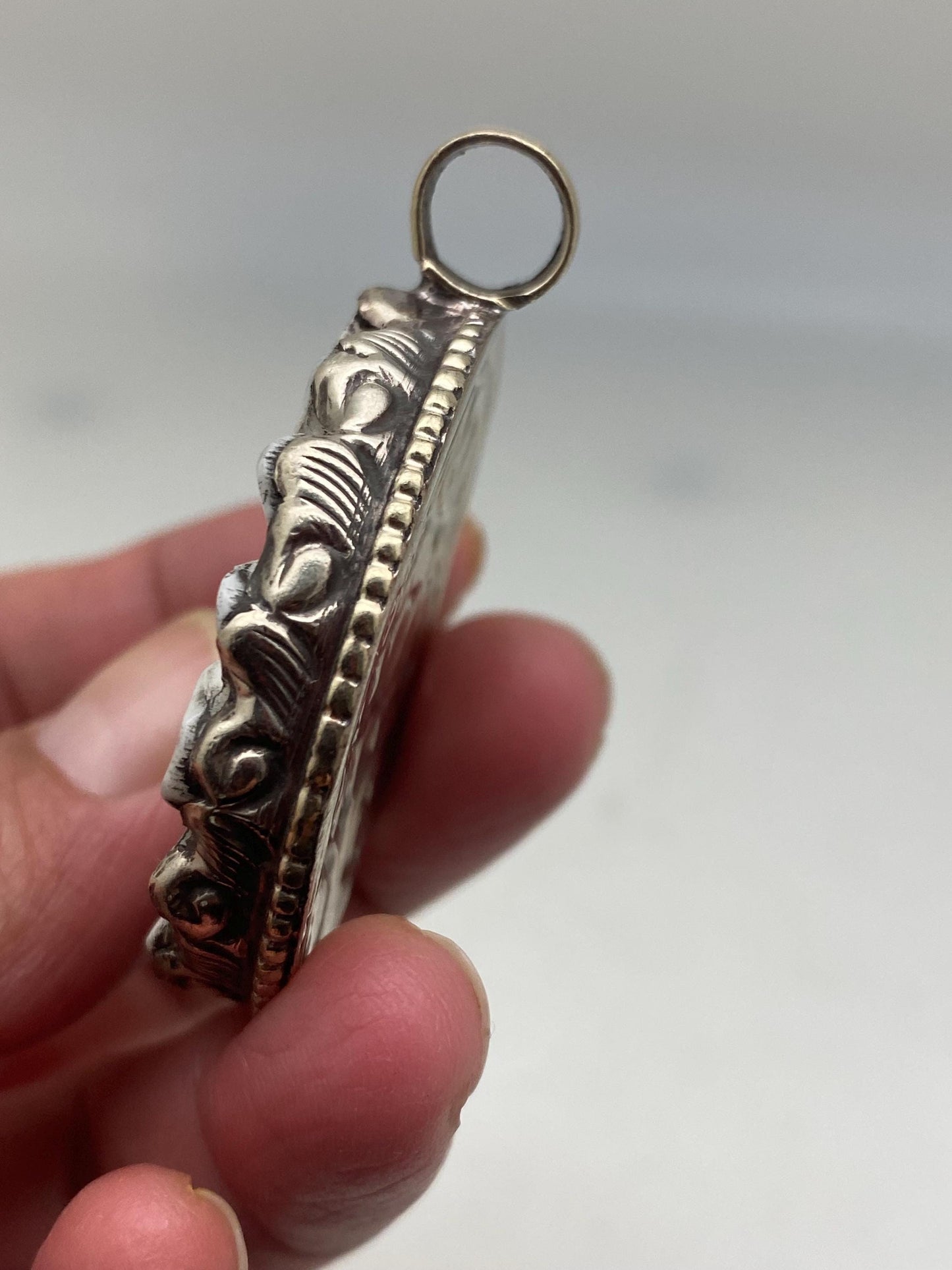 Bone Carved Lotus Pendant: Tibetan Silver Floral Design