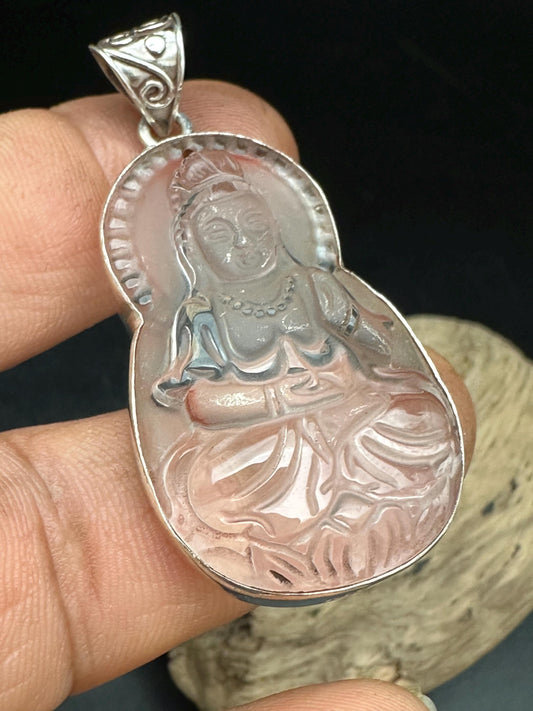 kwanyin,Quanyin, hand crafted, quartz crystal,sterling silver,Gwanyin Boddhisatva,god of compassion,Devine famine power,Himalayan,Nepalese