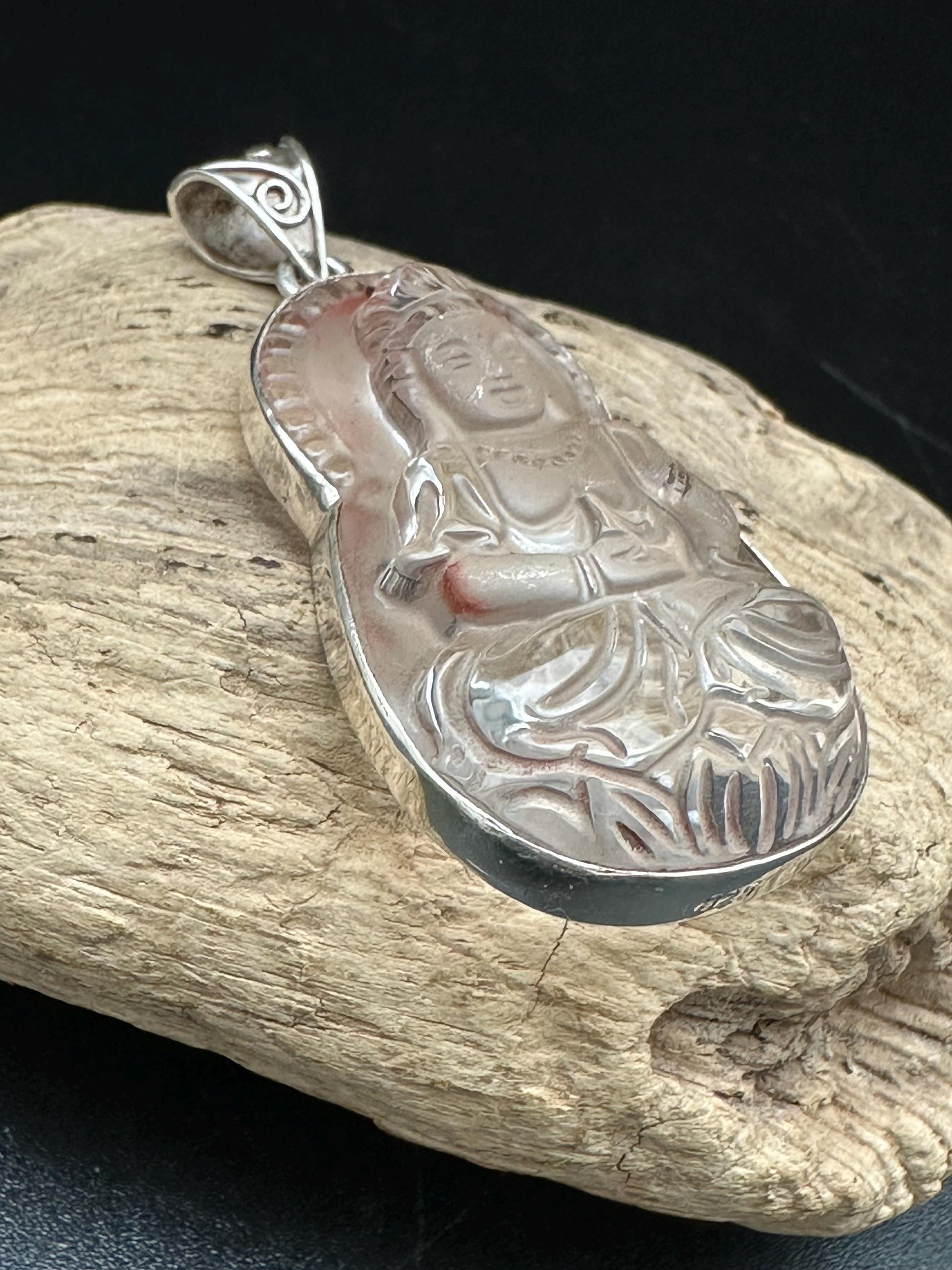 kwanyin,Quanyin, hand crafted, quartz crystal,sterling silver,Gwanyin Boddhisatva,god of compassion,Devine famine power,Himalayan,Nepalese