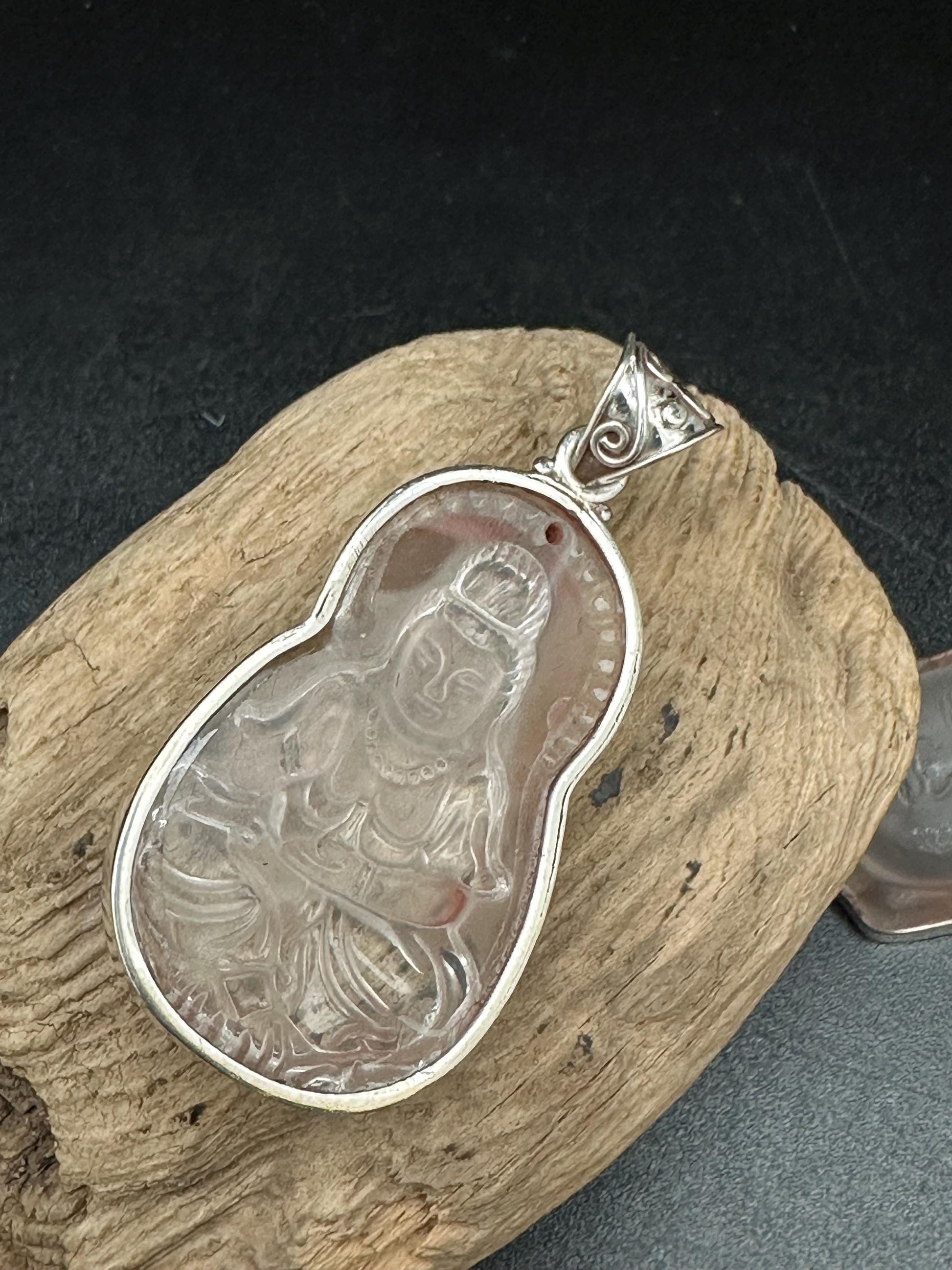 kwanyin,Quanyin, hand crafted, quartz crystal,sterling silver,Gwanyin Boddhisatva,god of compassion,Devine famine power,Himalayan,Nepalese