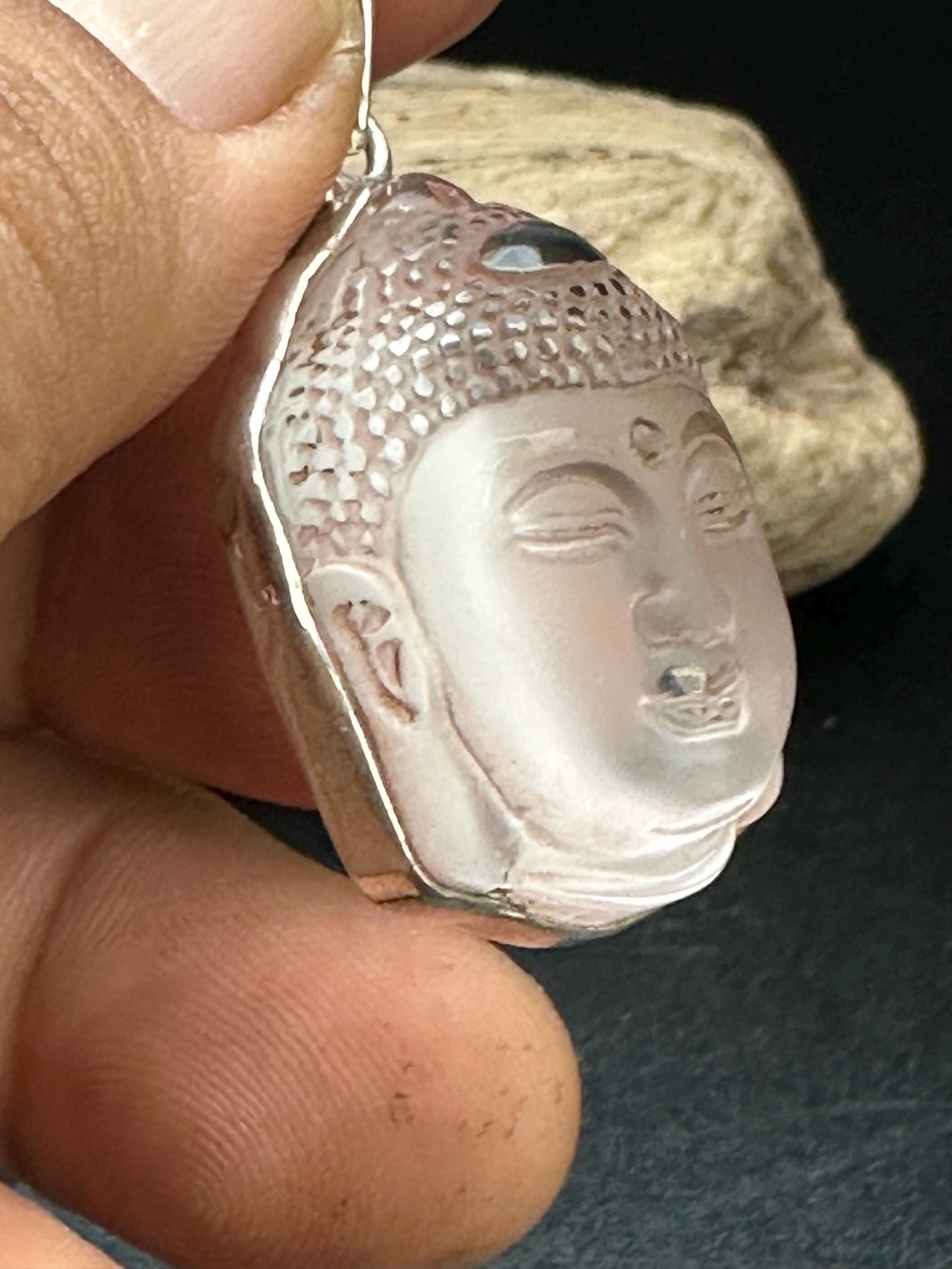 Quartz crystal carved Buddha pendant,handcrafted, sterling silver,Buddhist, spiritual,meditation,protection,amulet, Tibetan