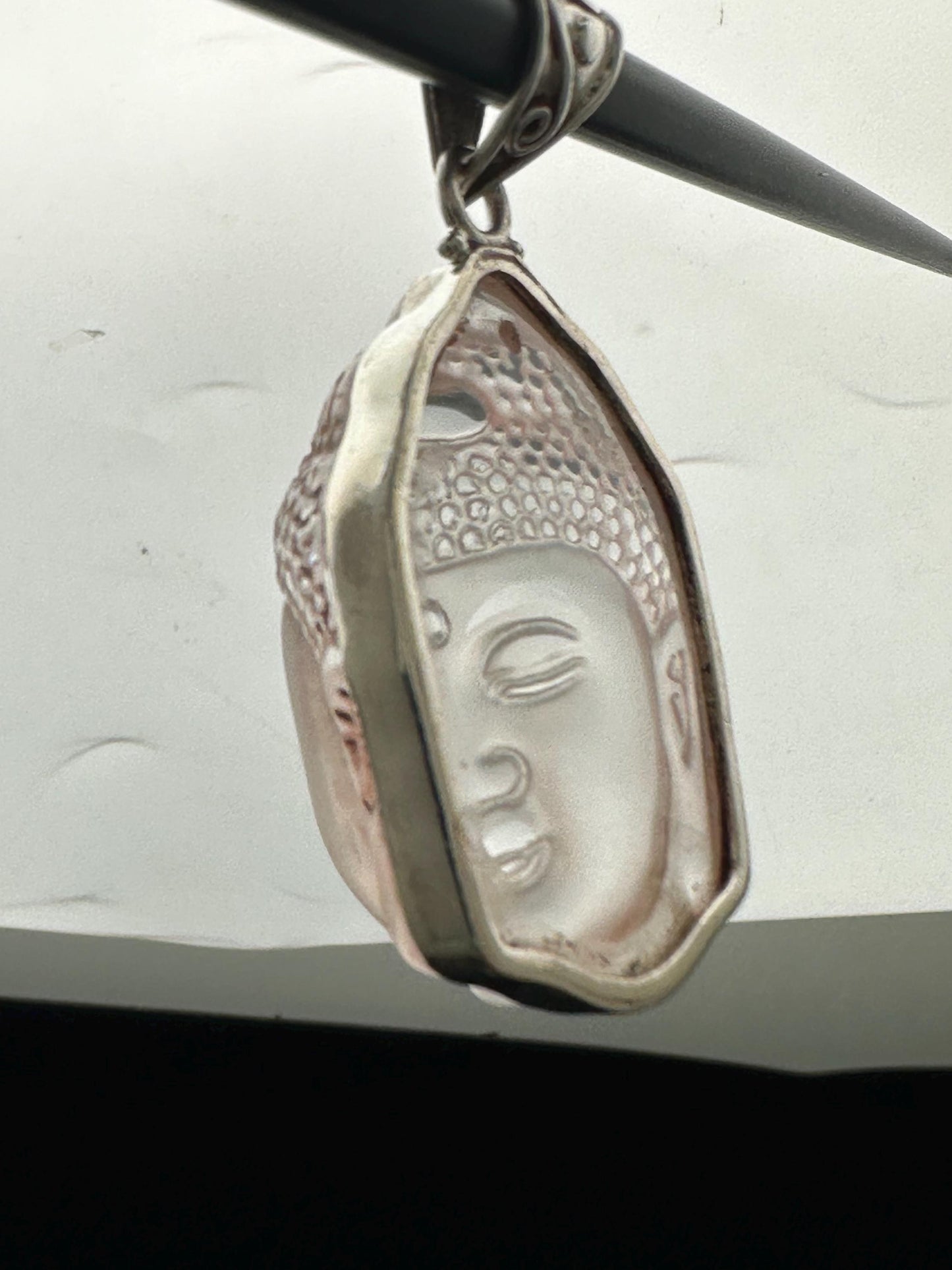 Quartz crystal carved Buddha pendant,handcrafted, sterling silver,Buddhist, spiritual,meditation,protection,amulet, Tibetan