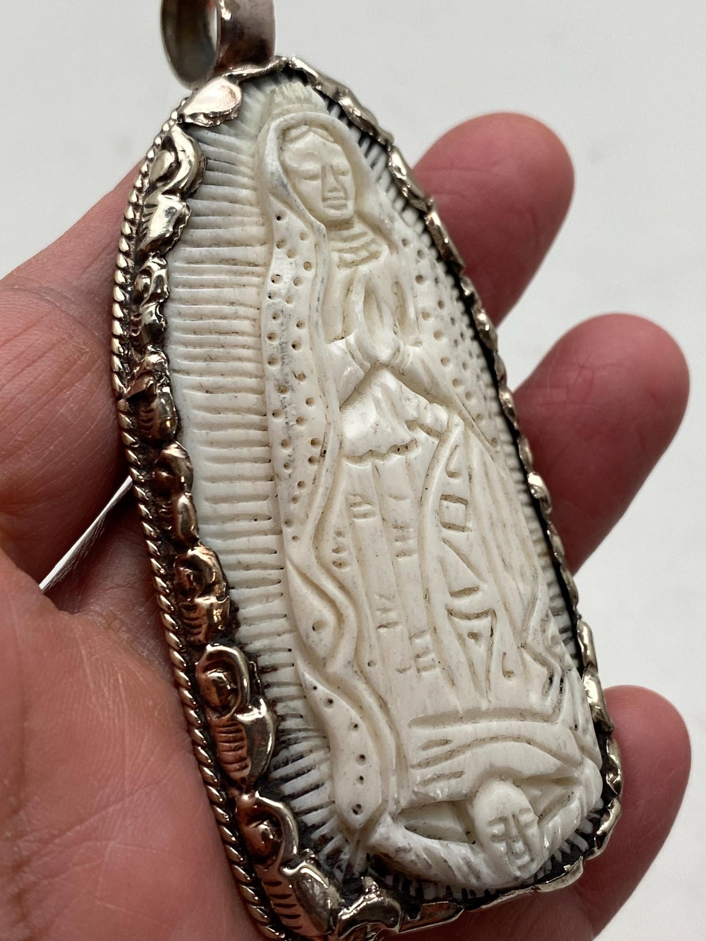 Mother Mary pendant, bone carved, handcrafted,Tibetan silver,Nepalese