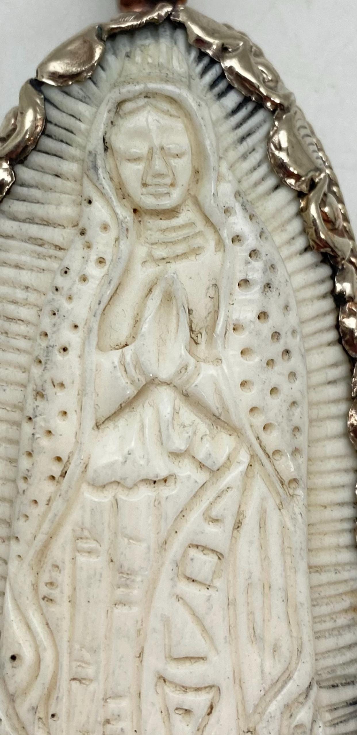 Mother Mary pendant, bone carved, handcrafted,Tibetan silver,Nepalese