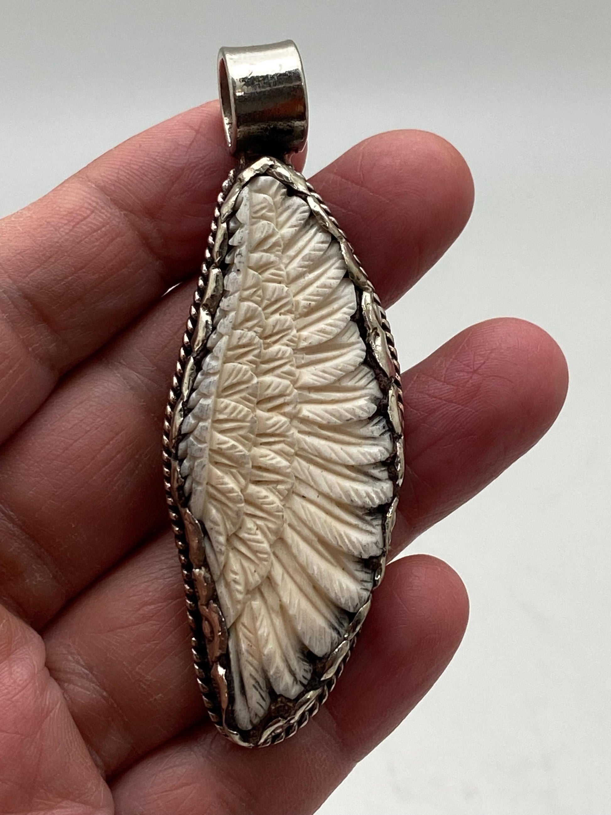 angle wing ,bone carved,Tibetan silver, ethnic,Nepalese