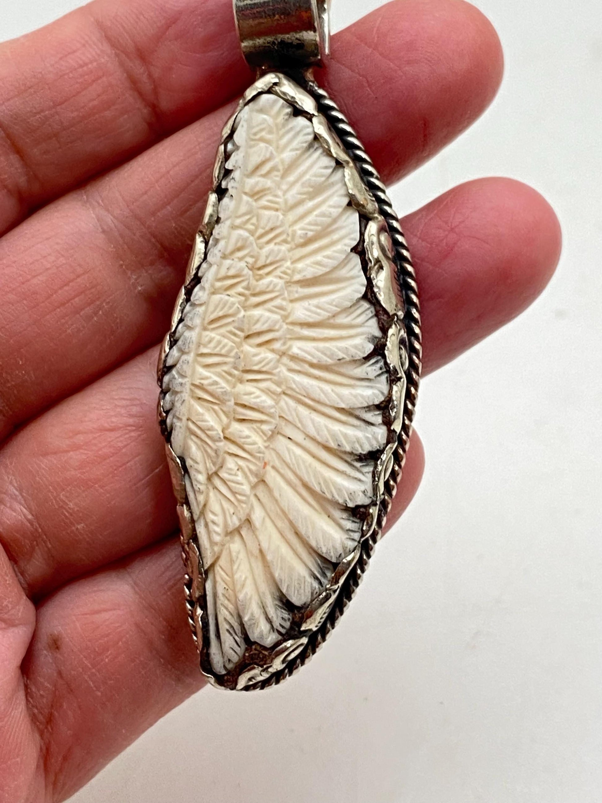 angle wing ,bone carved,Tibetan silver, ethnic,Nepalese