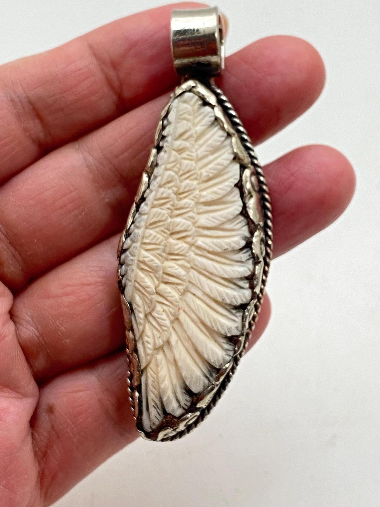 angle wing ,bone carved,Tibetan silver, ethnic,Nepalese