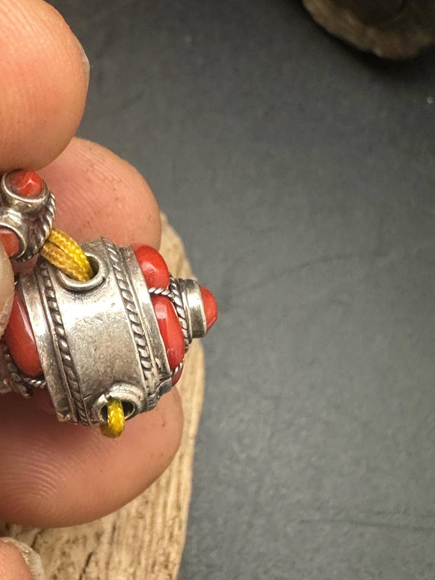 Sterling Silver Guru Bead: Red Coral Tibetan Buddhist Rosary