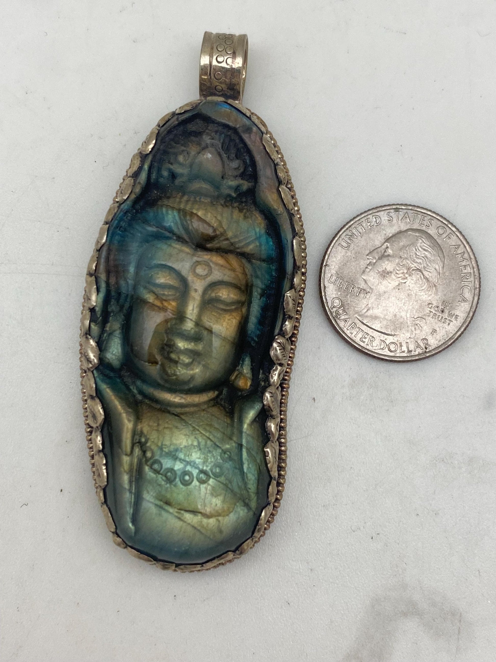 Large Labradorite carved Shiva pendant,handcrafted,Tibetan silver,Nepalese