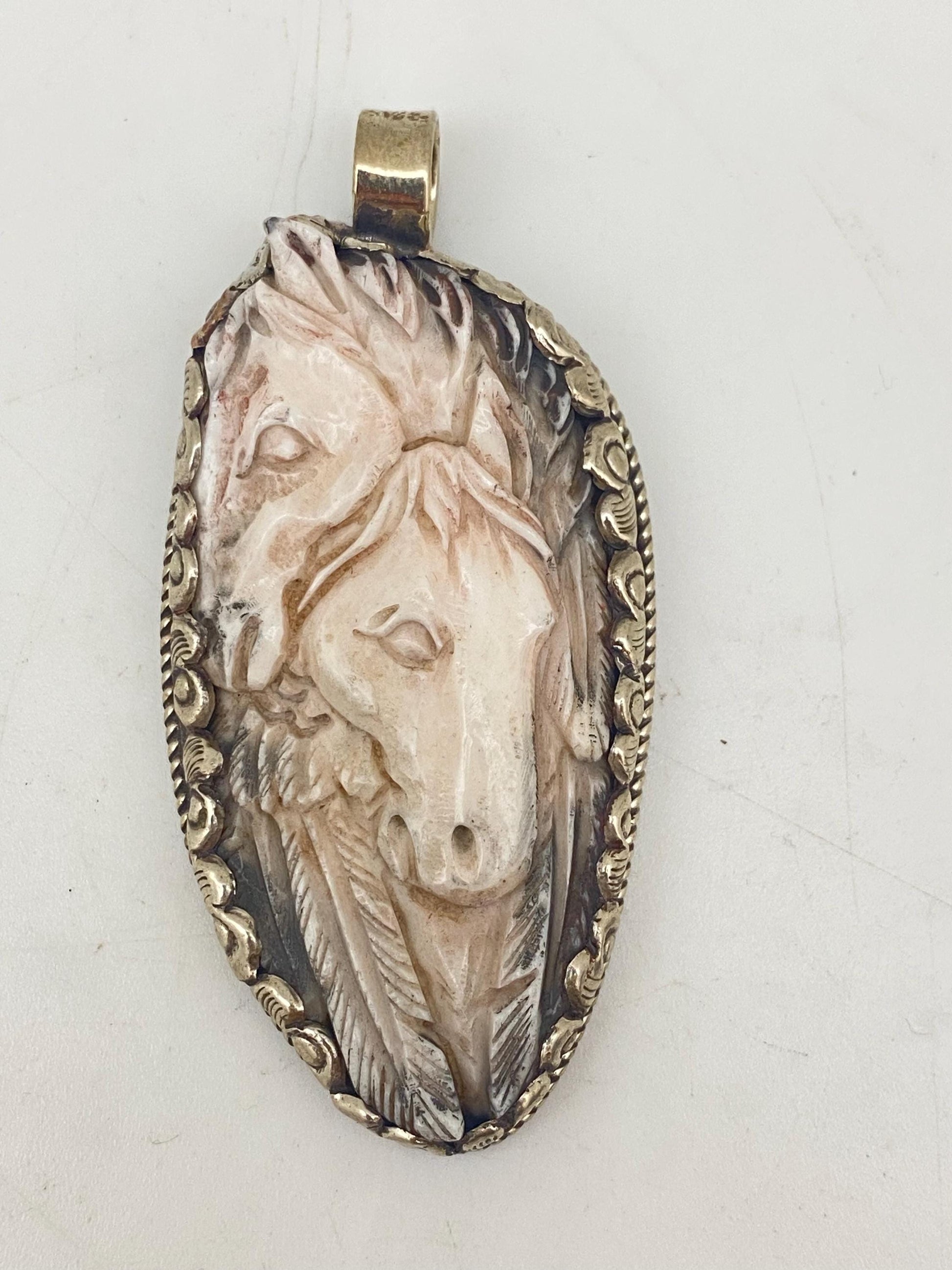 Horse pendant,bone carved two horse pendant,handcrafted,animal pendant,Tibetan silver, Nepalese,