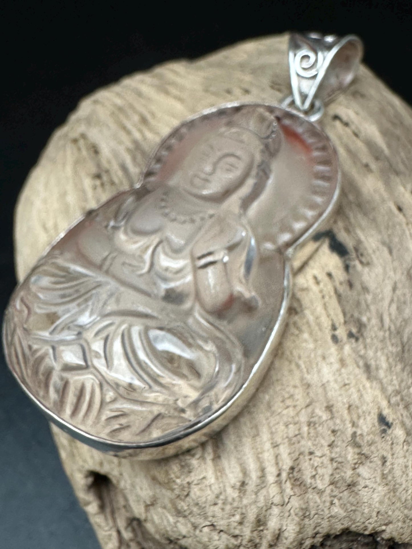kwanyin,Quanyin, hand crafted, quartz crystal,sterling silver,Gwanyin Boddhisatva,god of compassion,Devine famine power,Himalayan,Nepalese