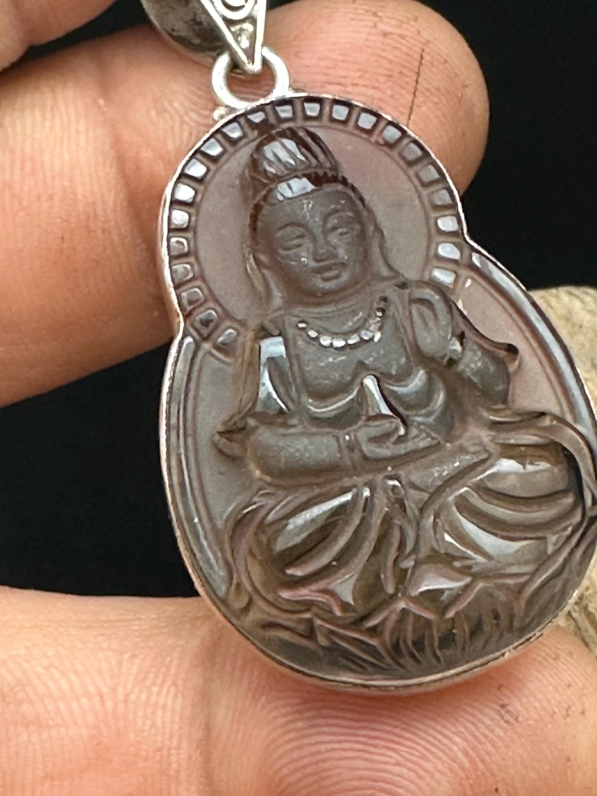 kwanyin,Quanyin, hand crafted smoky quartz crystal,sterling silver,Gwanyin Boddhisatva,god of compassion,Devine famine power,Himalayan