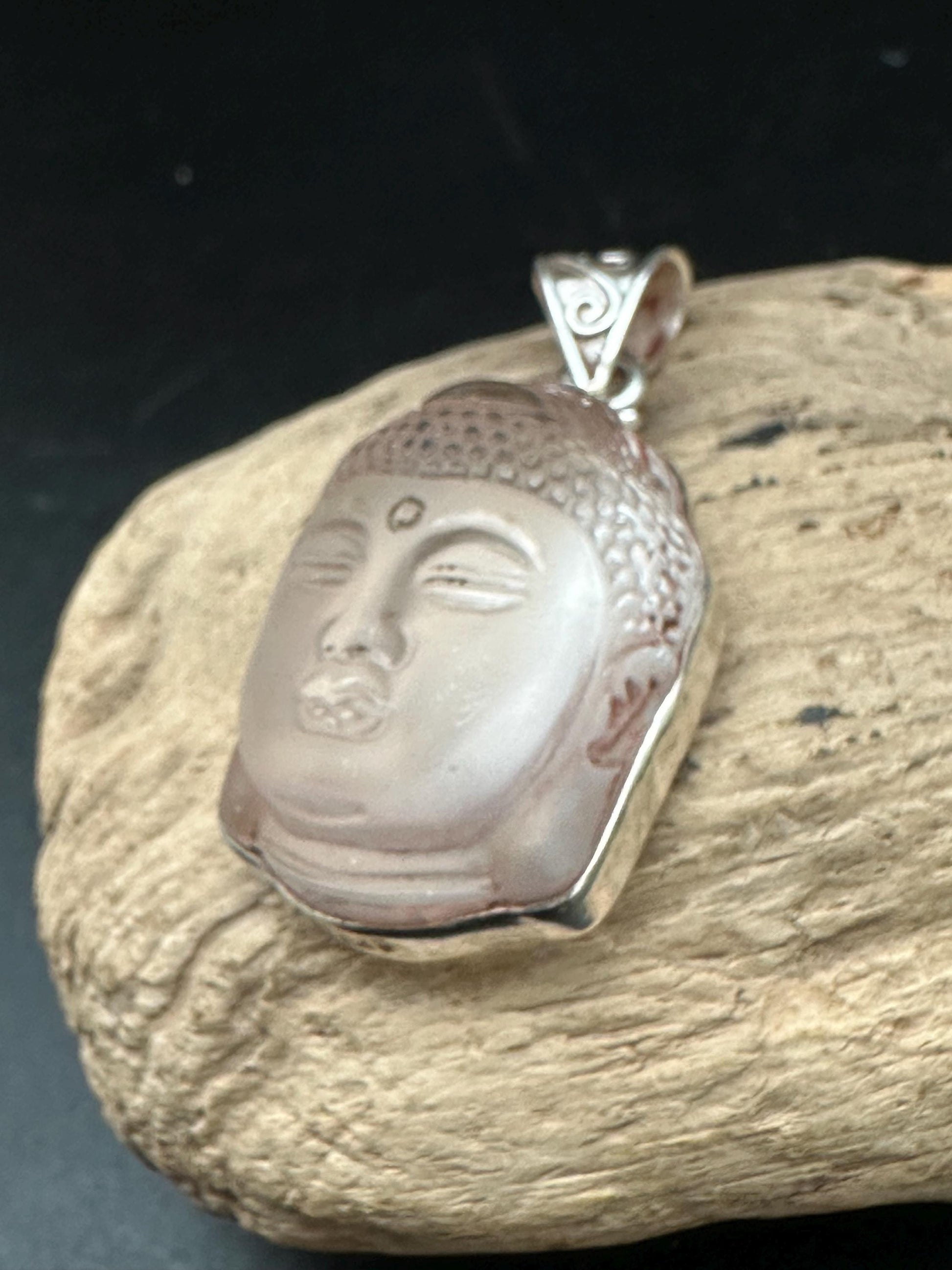 Quartz crystal carved Buddha pendant,handcrafted, sterling silver,Buddhist, spiritual,meditation,protection,amulet, Tibetan