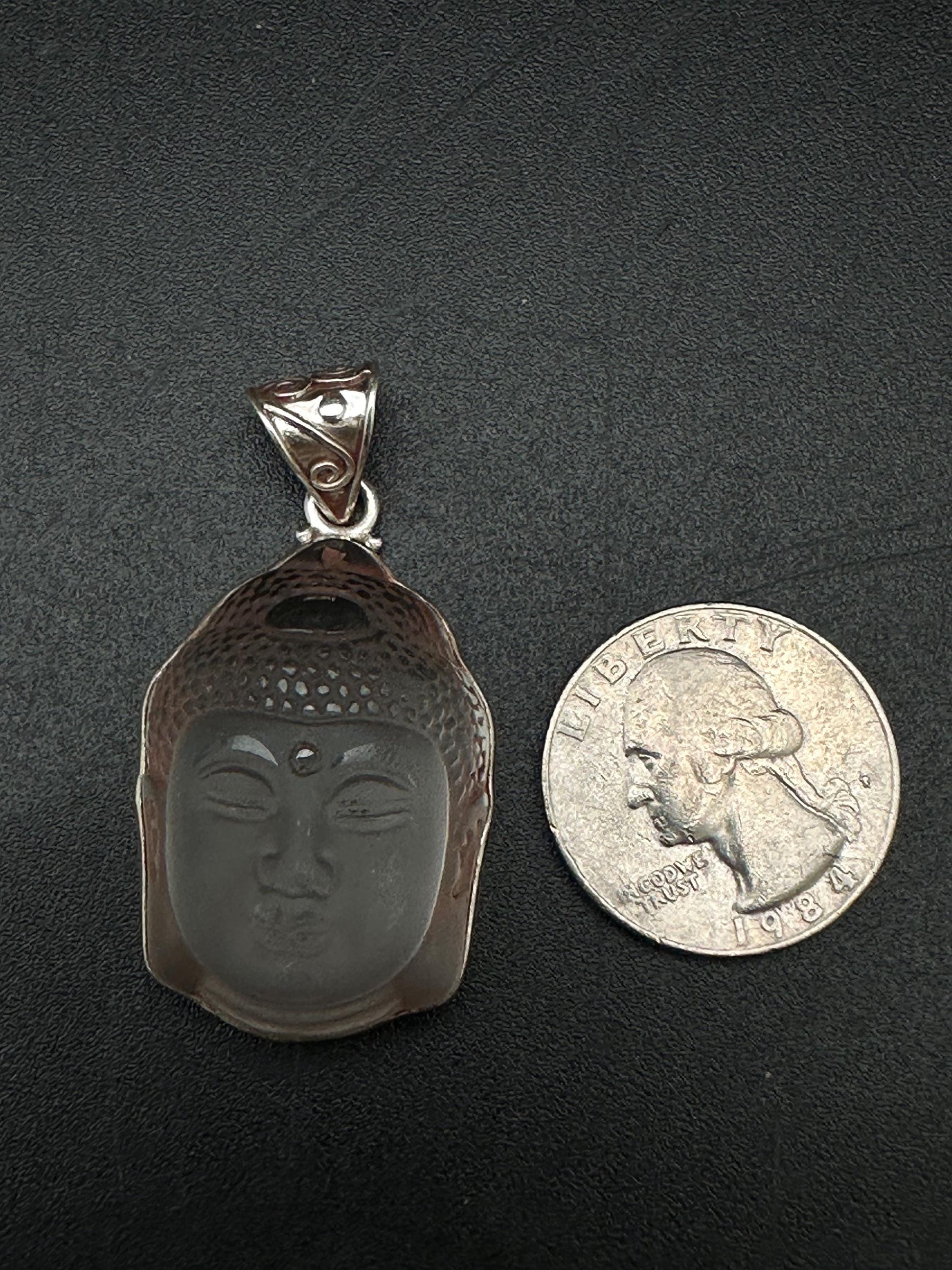 Quartz crystal carved Buddha pendant,handcrafted, sterling silver,Buddhist, spiritual,meditation,protection,amulet, Tibetan