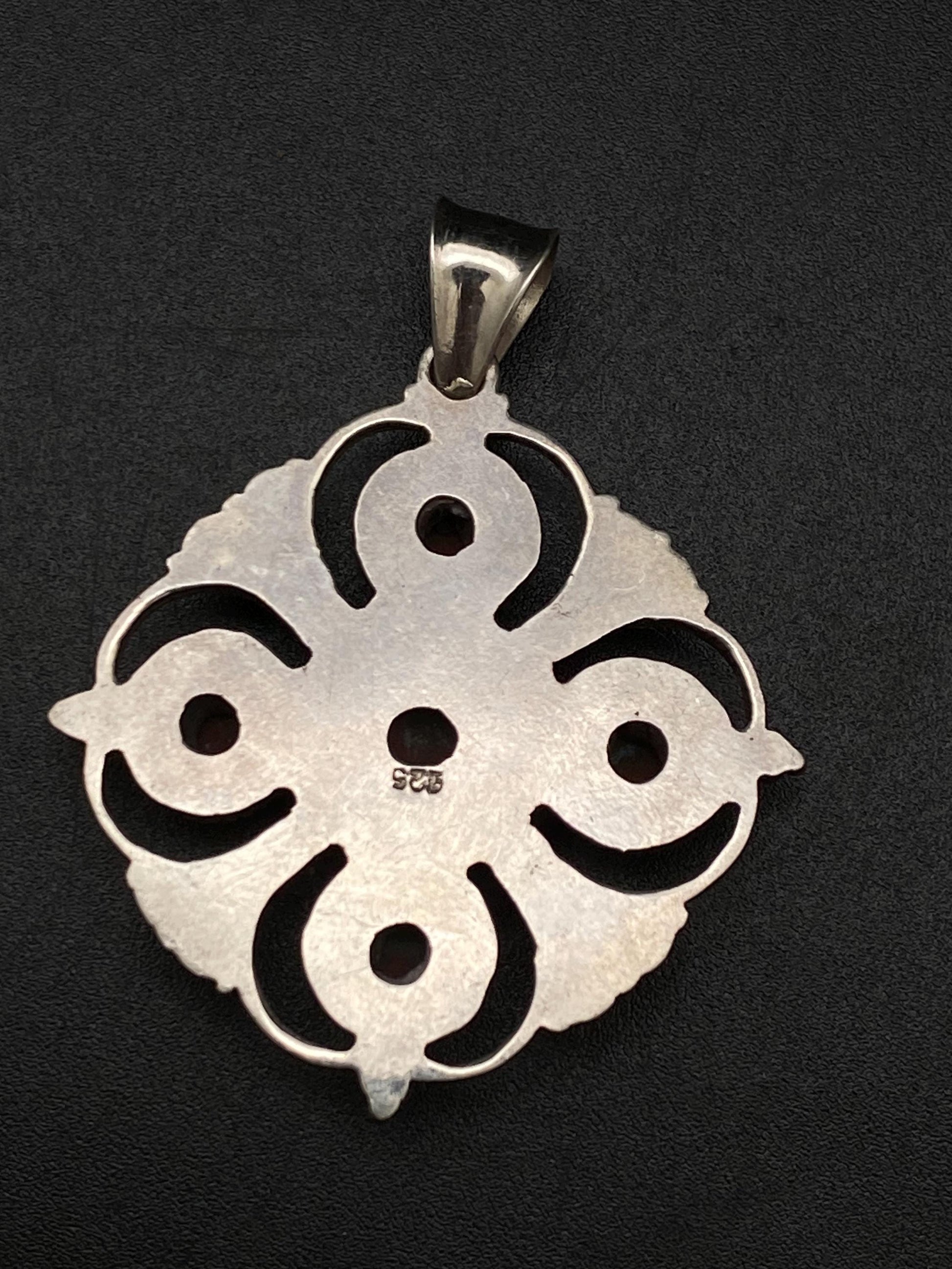 Turquoise pendant, sterling silver, handcrafted,floral design, Nepalese