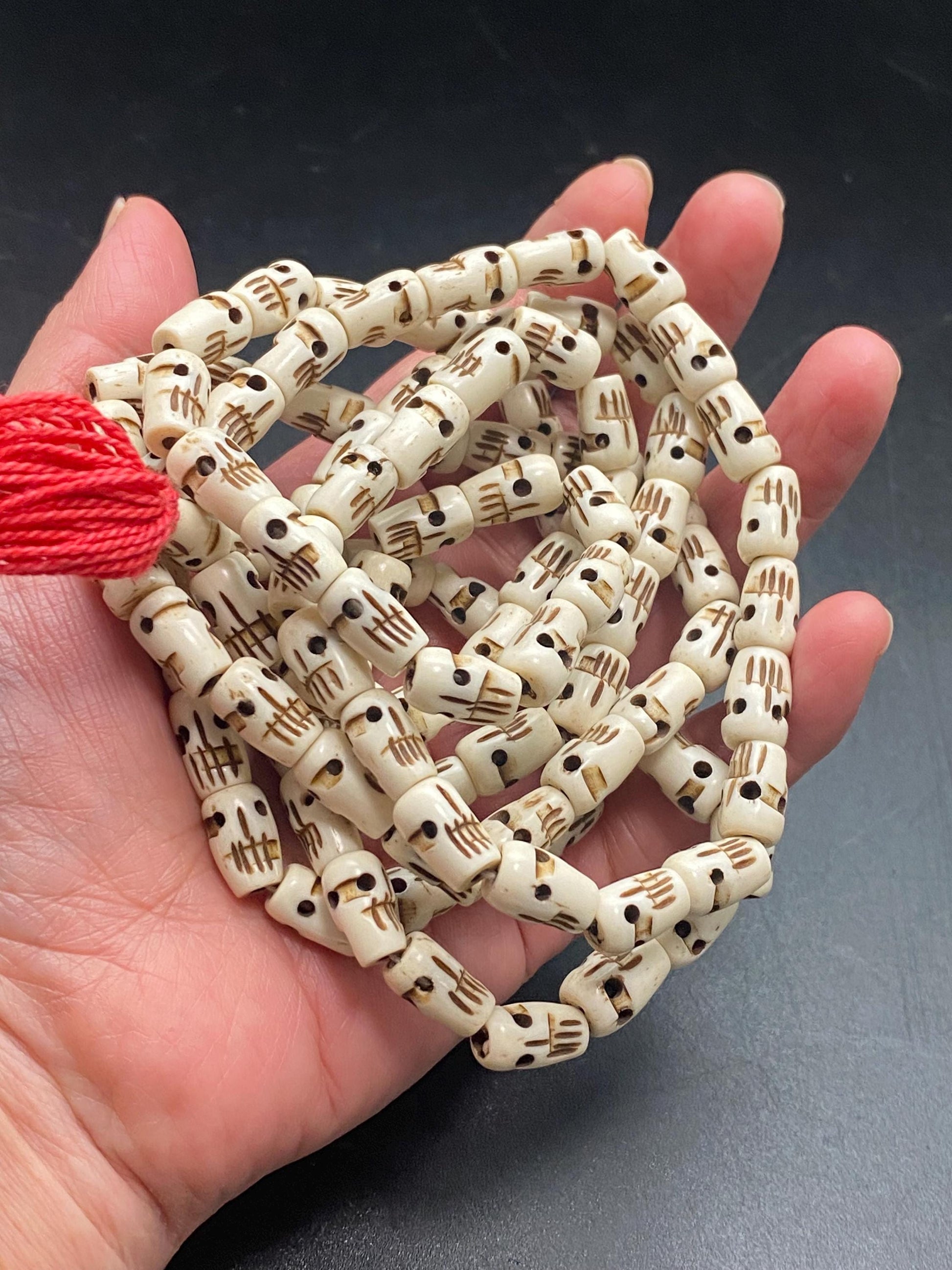 yak bone carved skull mala, handcrafted,tibetan silver,Himalayan,Prayer bead,mala