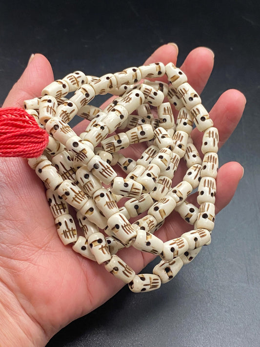 yak bone carved skull mala, handcrafted,tibetan silver,Himalayan,Prayer bead,mala