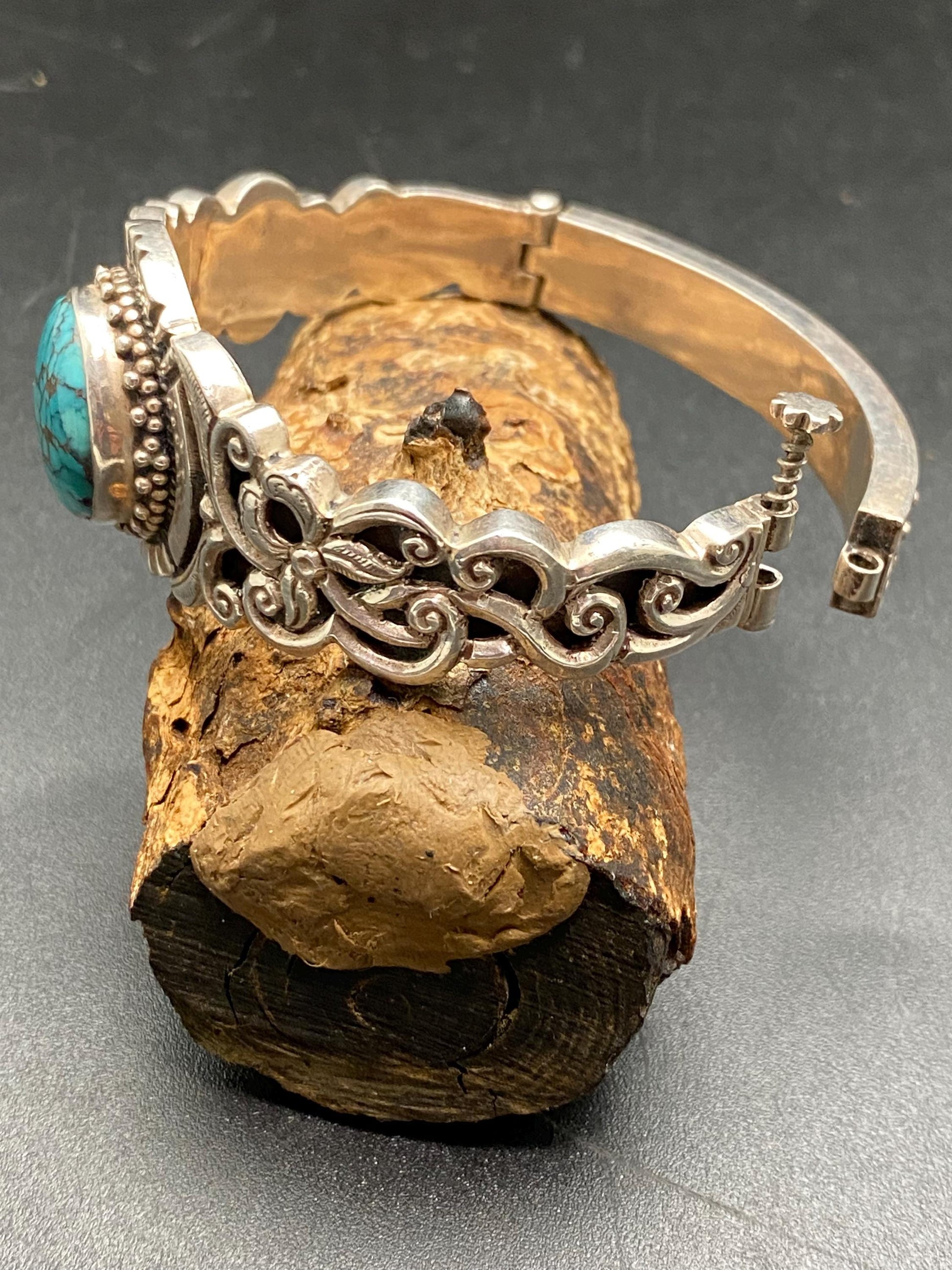 Turquoise bangle, bracelet ,sterling silver,turquoise ,coral , handcrafted,Nepalese