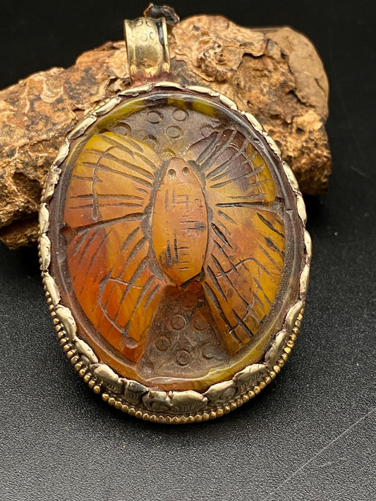 butterfly pendant, resin,handcrafted,tibetan silver, ethnic style, nepalese