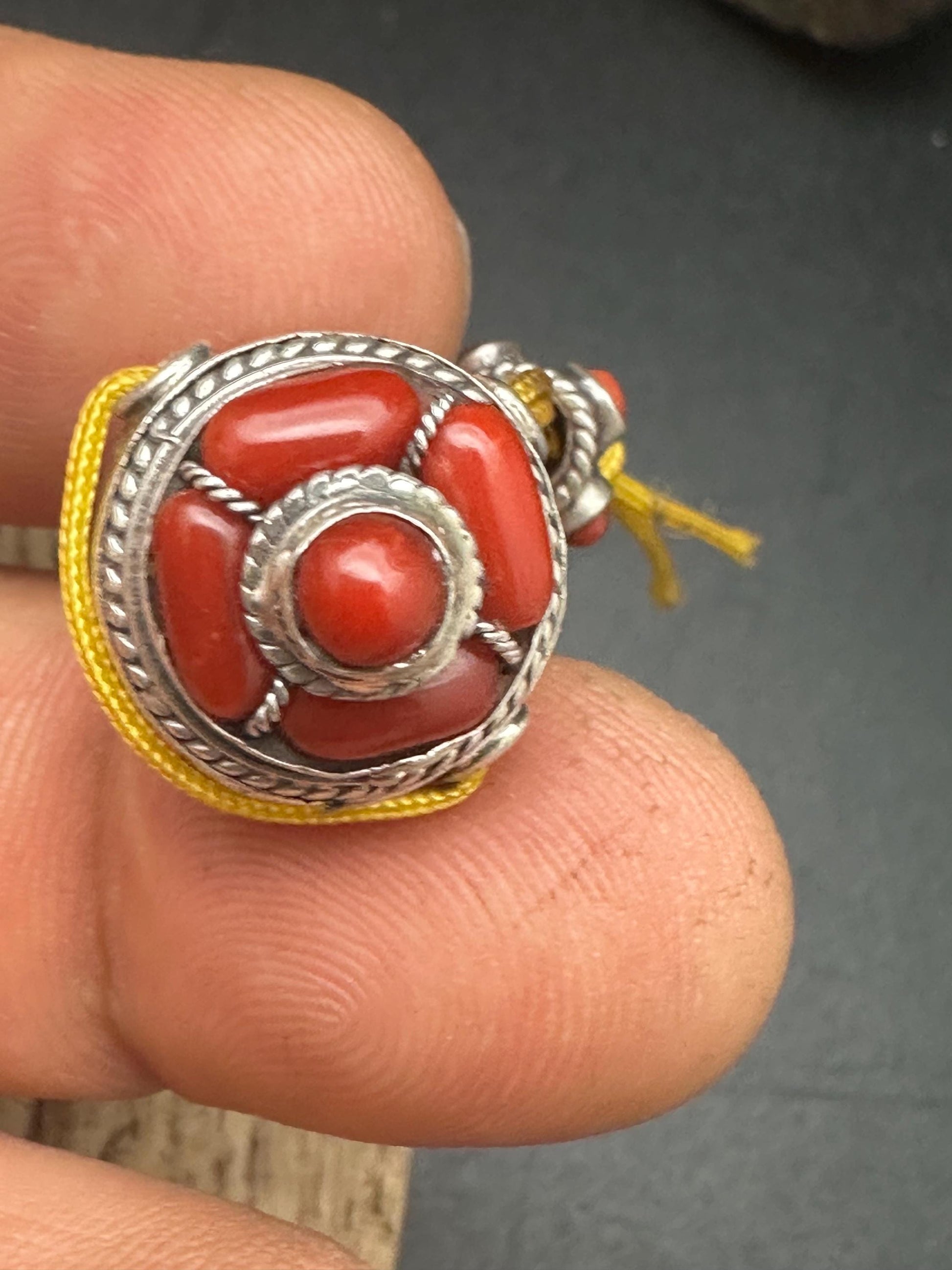 Sterling Silver Guru Bead: Red Coral Tibetan Buddhist Rosary