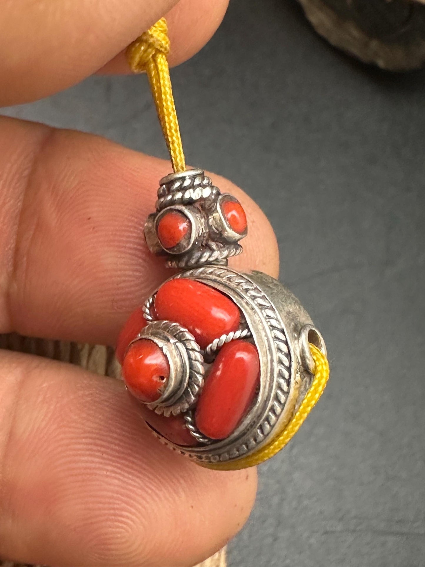 Sterling Silver Guru Bead: Red Coral Tibetan Buddhist Rosary