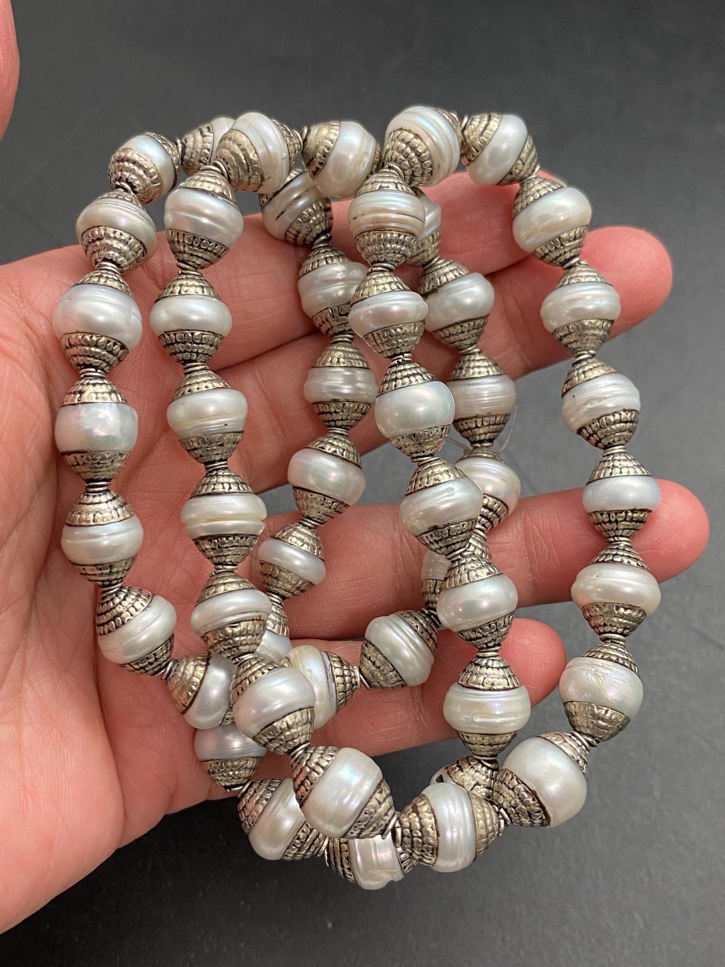 mother of pearl bead mala,necklace,Tibetan silver,handcrafted, pearl bead, ethnic Style,jewelry making beads,double end capped bead mala
