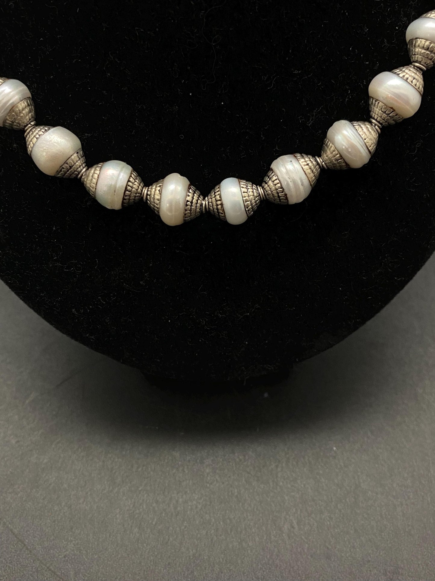 mother of pearl bead mala,necklace,Tibetan silver,handcrafted, pearl bead, ethnic Style,jewelry making beads,double end capped bead mala