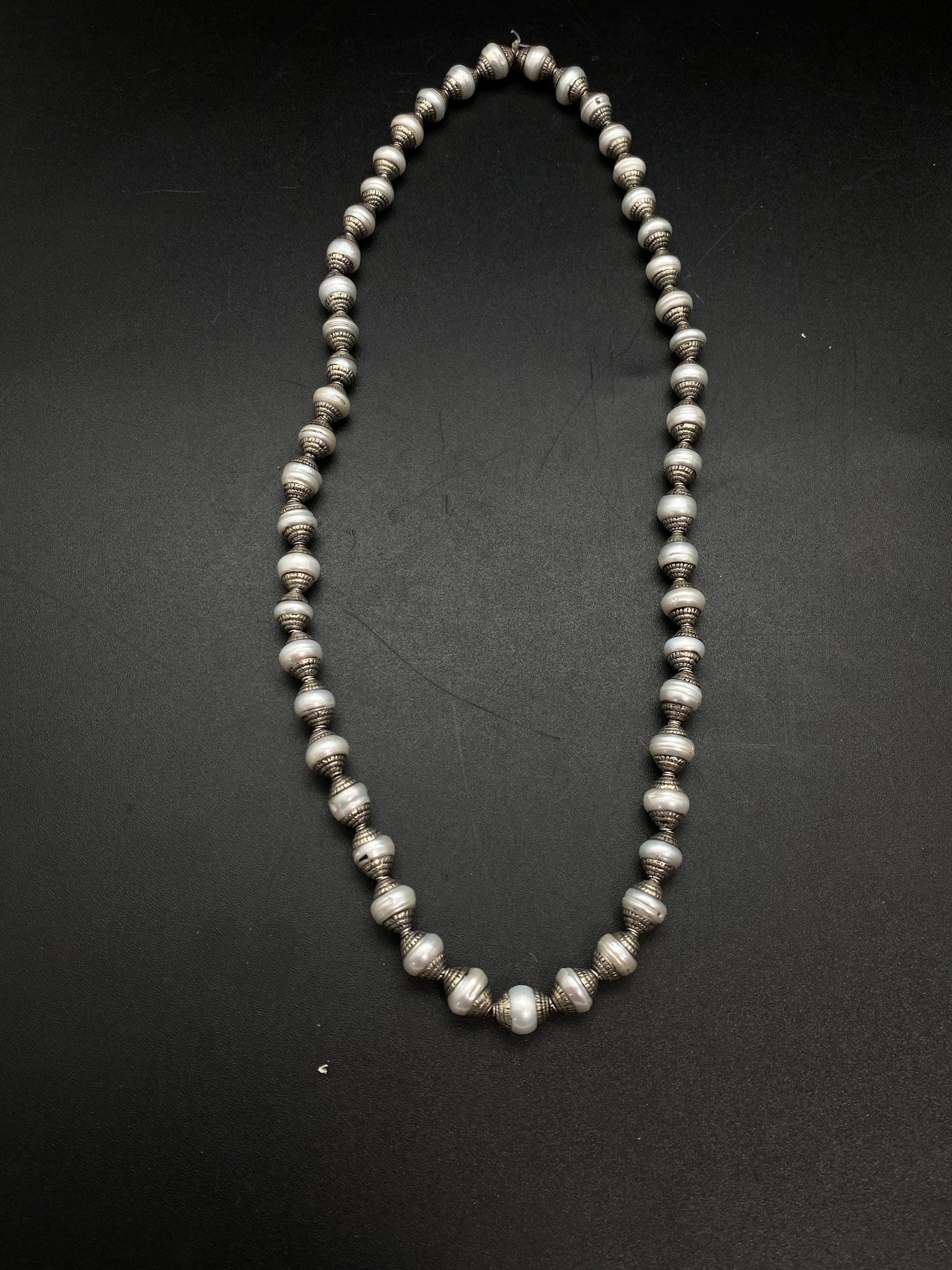 mother of pearl bead mala,necklace,Tibetan silver,handcrafted, pearl bead, ethnic Style,jewelry making beads,double end capped bead mala