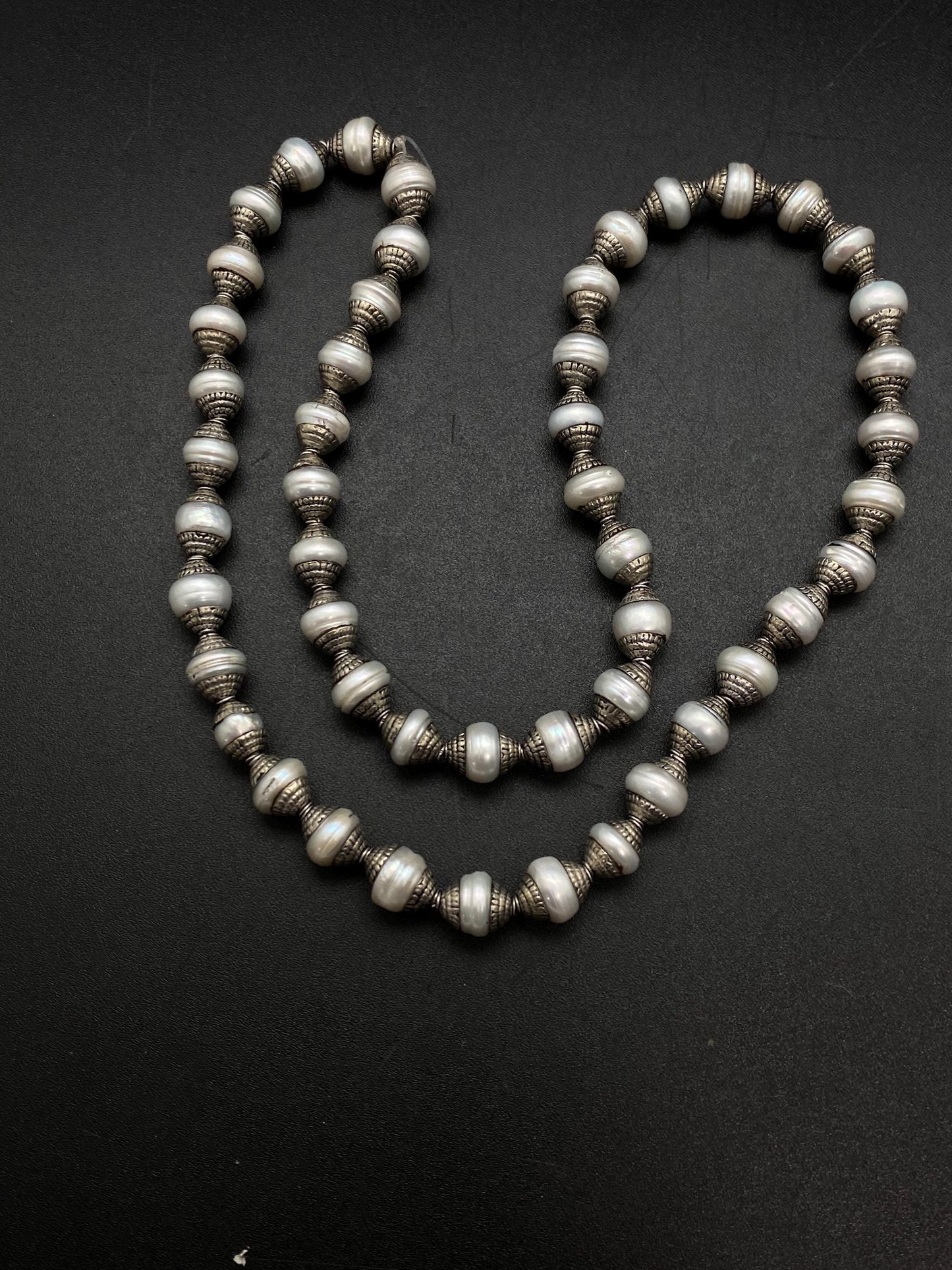 mother of pearl bead mala,necklace,Tibetan silver,handcrafted, pearl bead, ethnic Style,jewelry making beads,double end capped bead mala