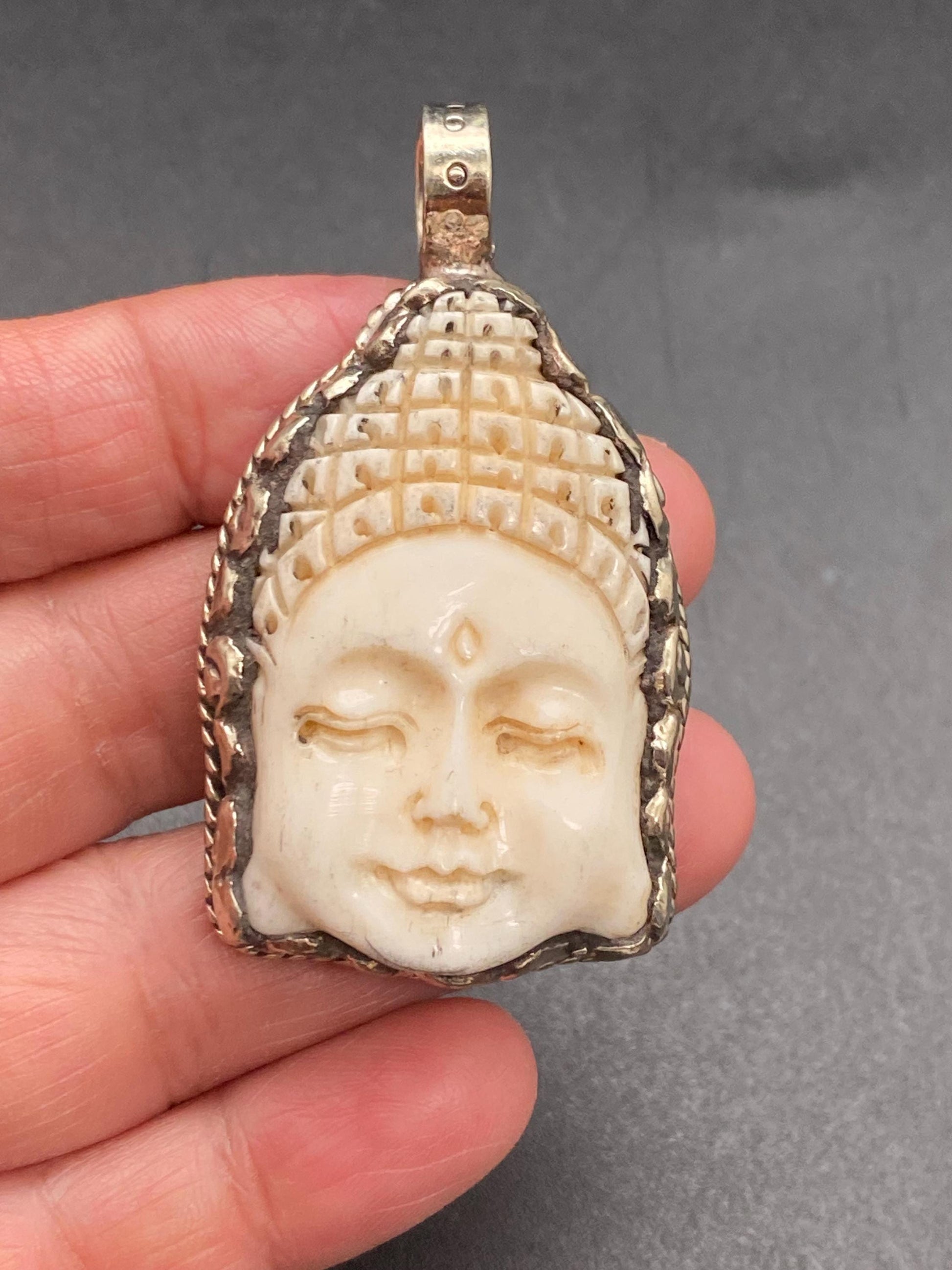 Buddha face pendant, bone carved pendant,Handcrafted,Tibetan silver ,Himalayan,Nepalese