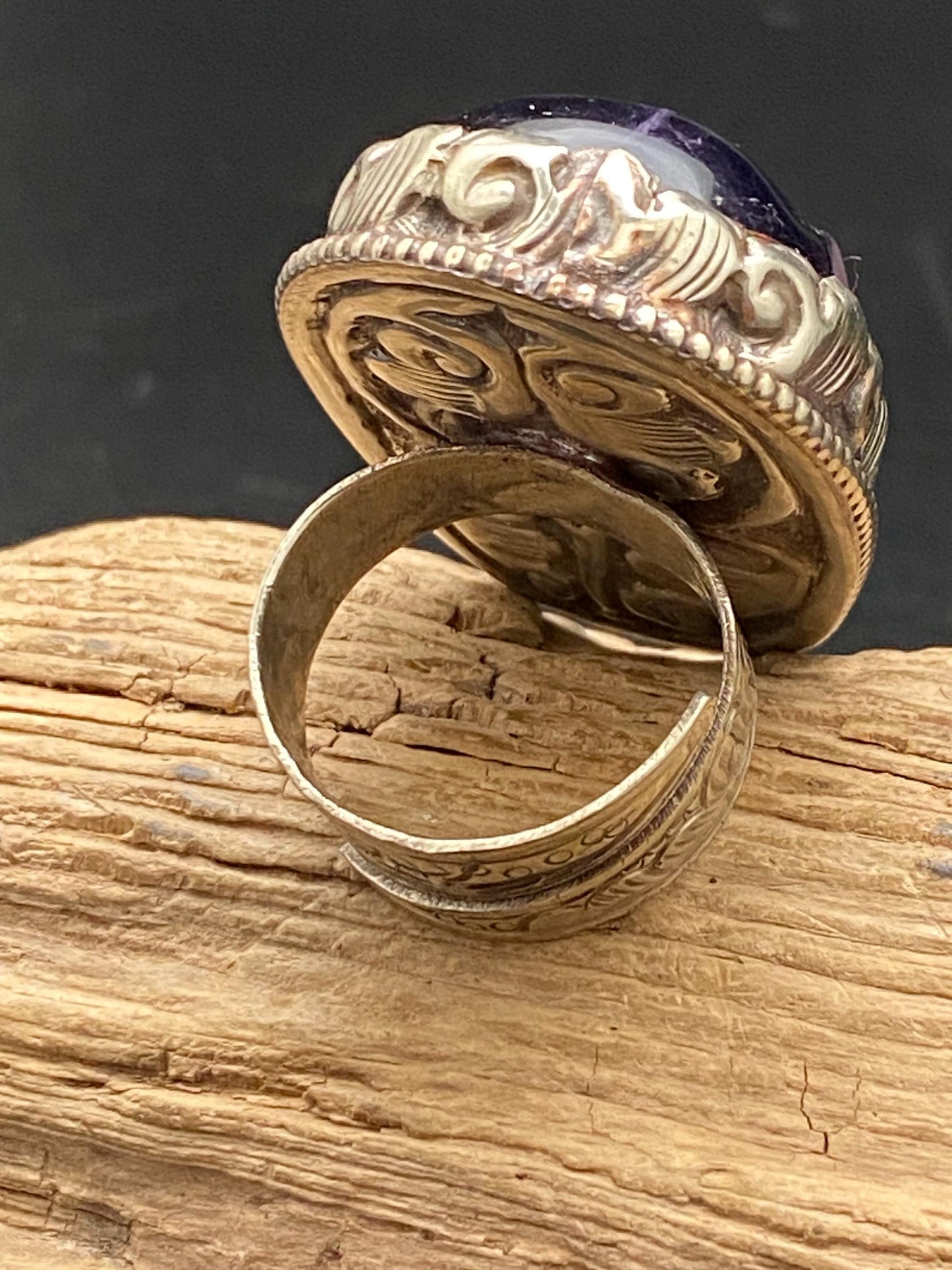 Skull ring,amethyst ring,handcrafted,Tibetan silver,Ethnic style,Himalayan Nepalese,adjustable