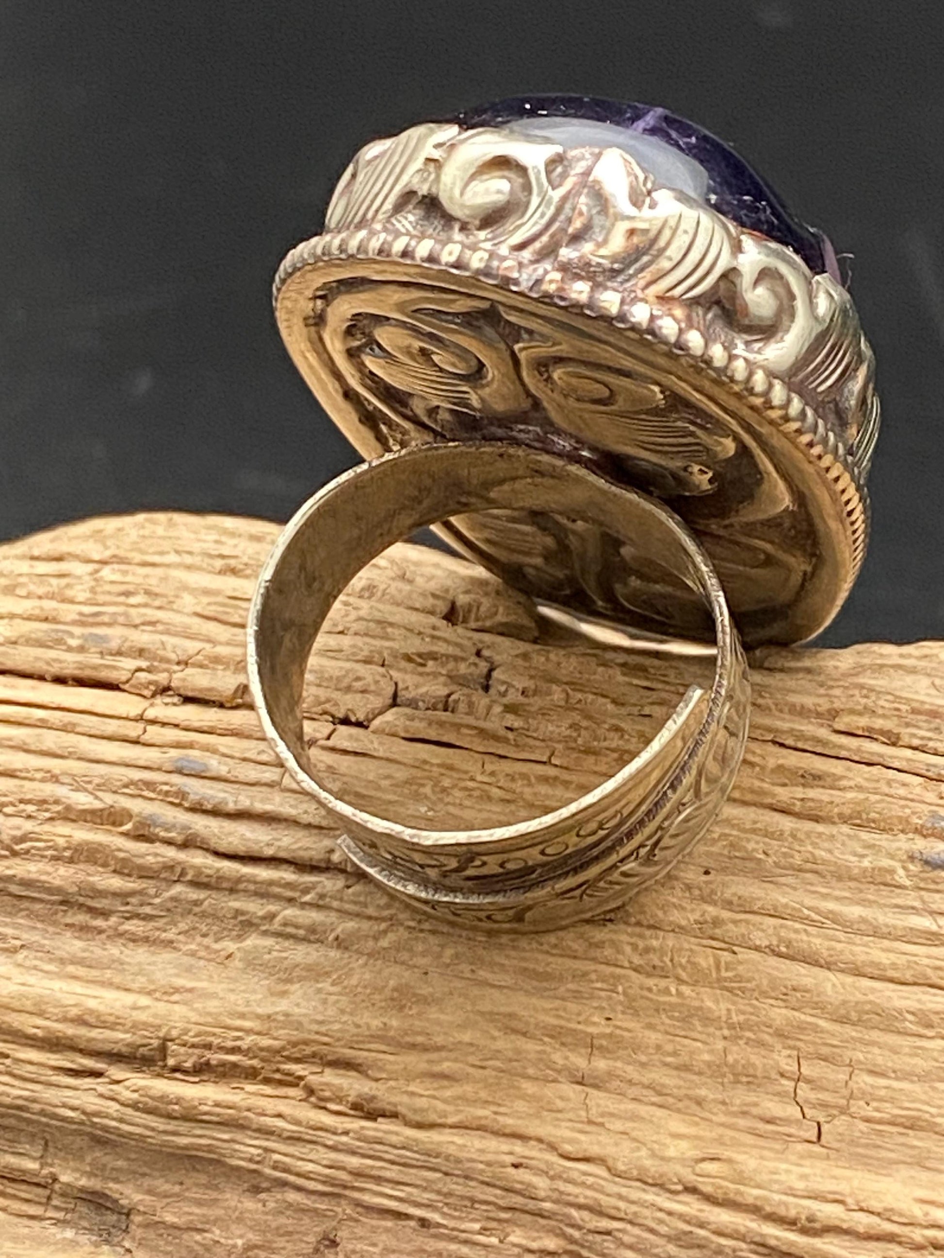 Skull ring,amethyst ring,handcrafted,Tibetan silver,Ethnic style,Himalayan Nepalese,adjustable